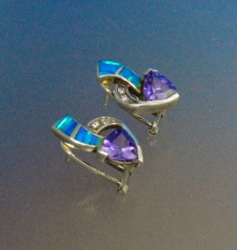 Opal Tanzanite CZ Sterling Silver Gold Vermeil Earrings