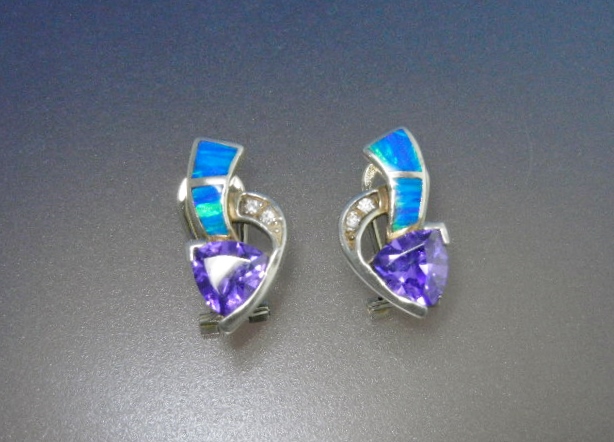 Opal Tanzanite CZ Sterling Silver Gold Vermeil Earrings