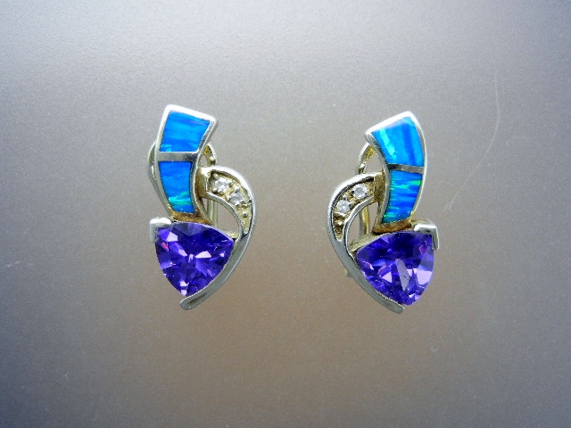 Opal Tanzanite CZ Sterling Silver Gold Vermeil Earrings