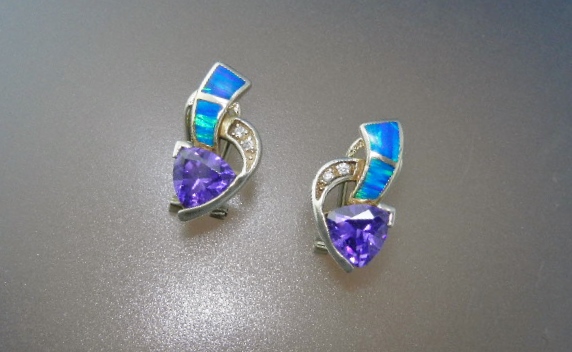 Opal Tanzanite CZ Sterling Silver Gold Vermeil Earrings