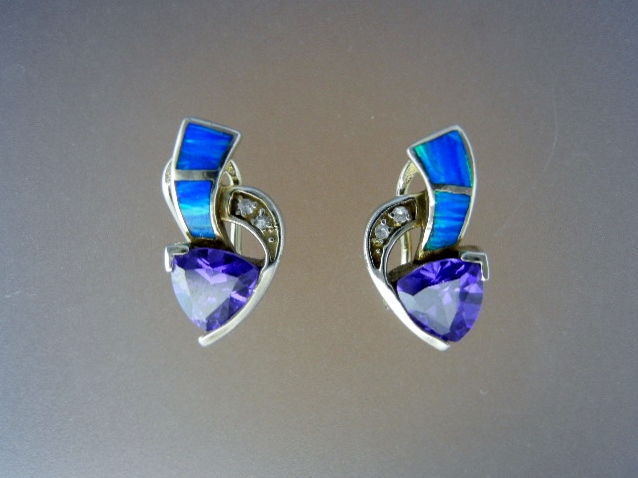 Opal Tanzanite CZ Sterling Silver Gold Vermeil Earrings