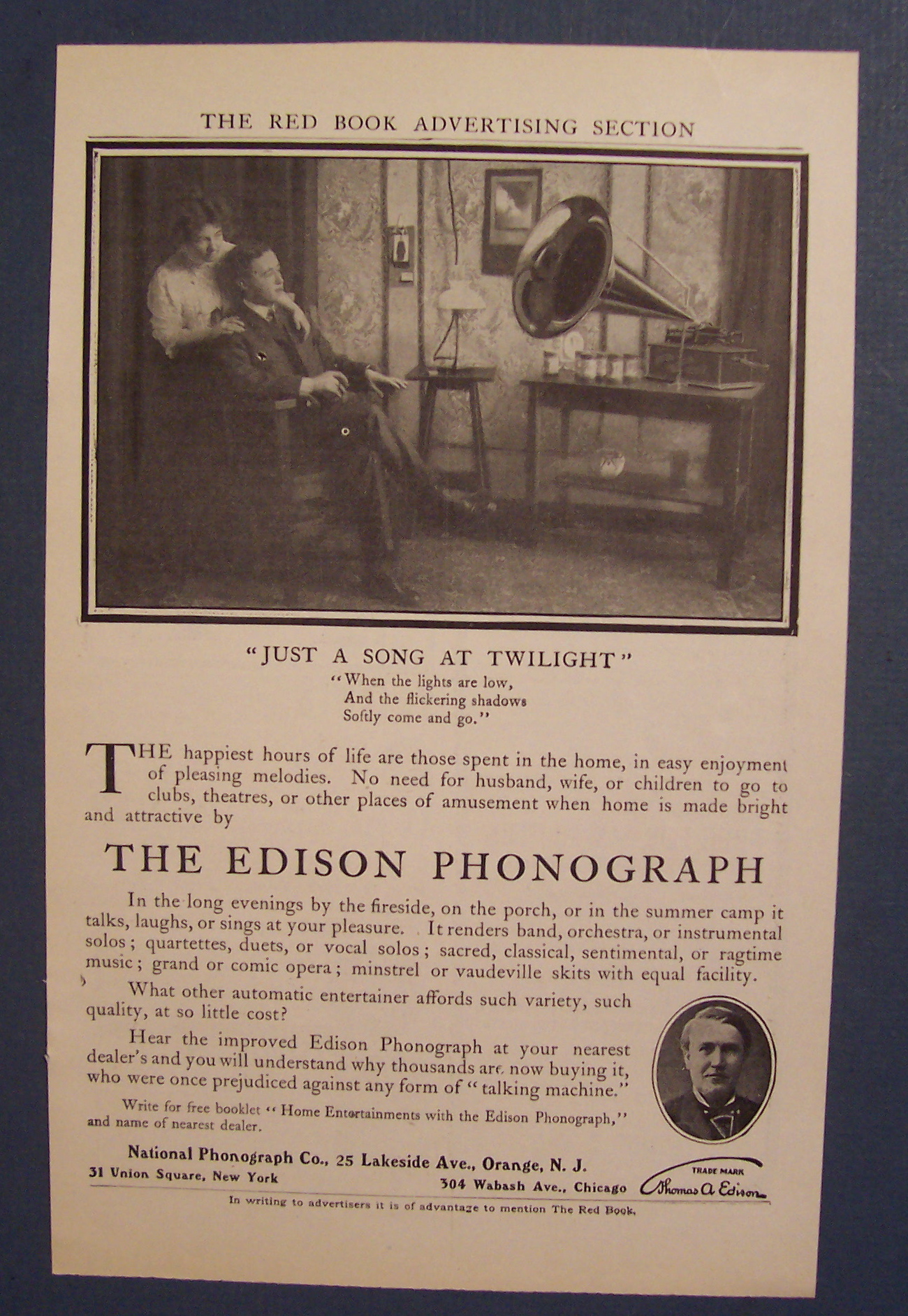 1906 Edison Phonograph with Man & Woman Listening