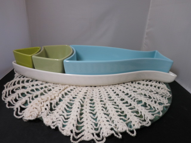 Fish Divided Serving Dish four sections marked Red Envelope