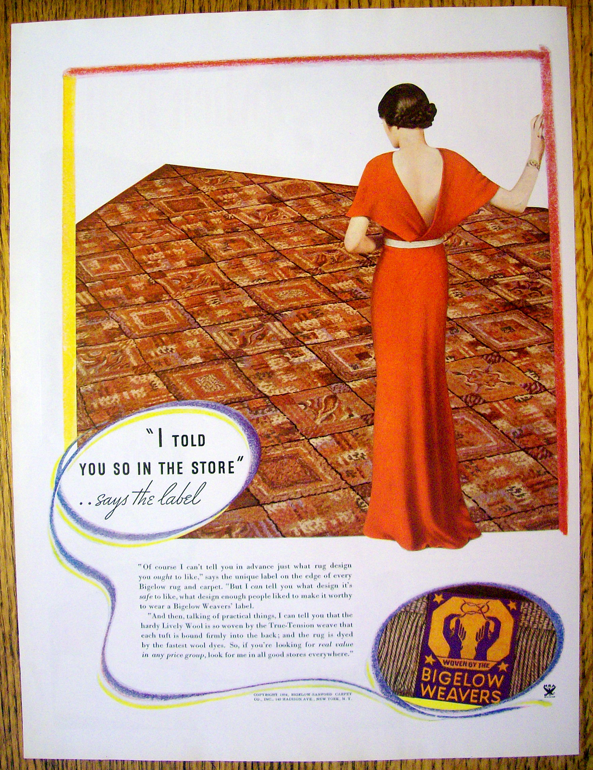 1934 Bigelow Weavers with Woman Looking at Rug
