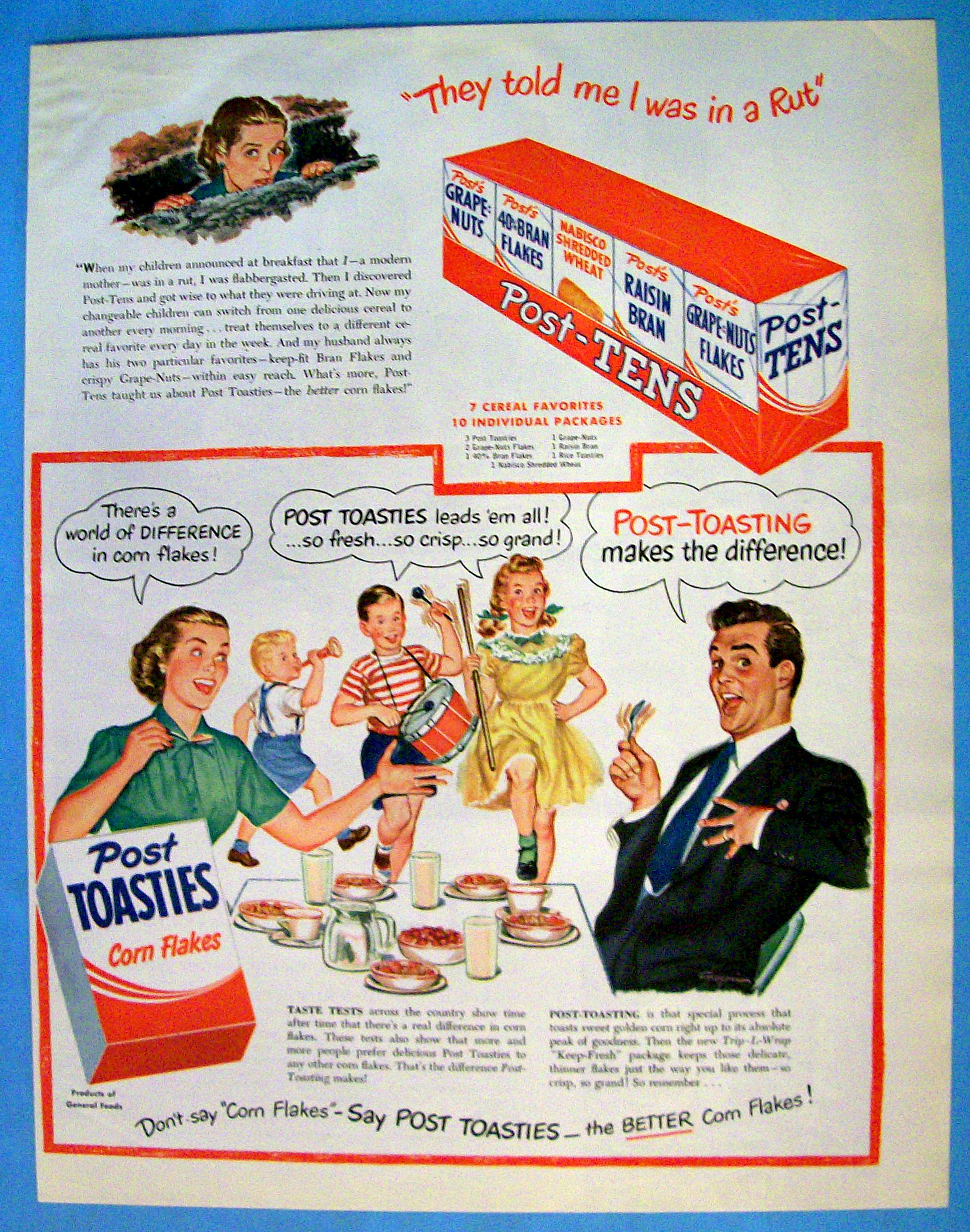 Vintage Ad: 1949 Post Toasties Corn Flakes