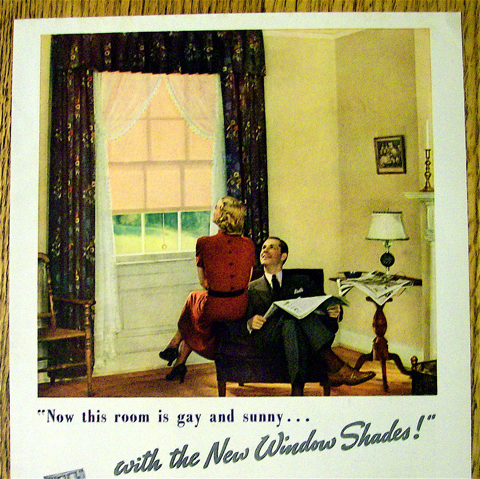 1937 Cloth Window Shade with Woman Looking at Window