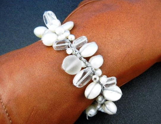 Silpada Sterling Silver Pearls Crystal Toggle Bracelet