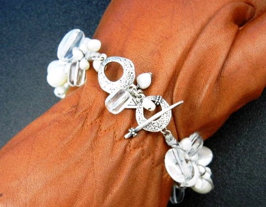 Silpada Sterling Silver Pearls Crystal Toggle Bracelet