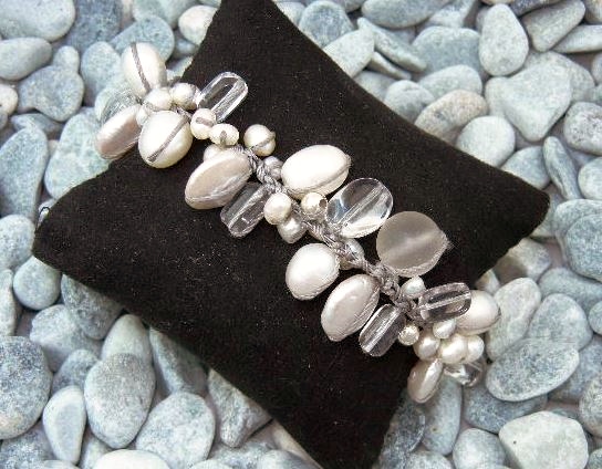Silpada Sterling Silver Pearls Crystal Toggle Bracelet