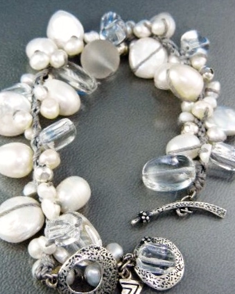 Silpada Sterling Silver Pearls Crystal Toggle Bracelet