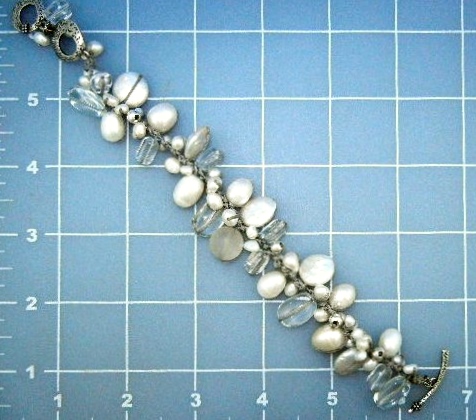 Silpada Sterling Silver Pearls Crystal Toggle Bracelet