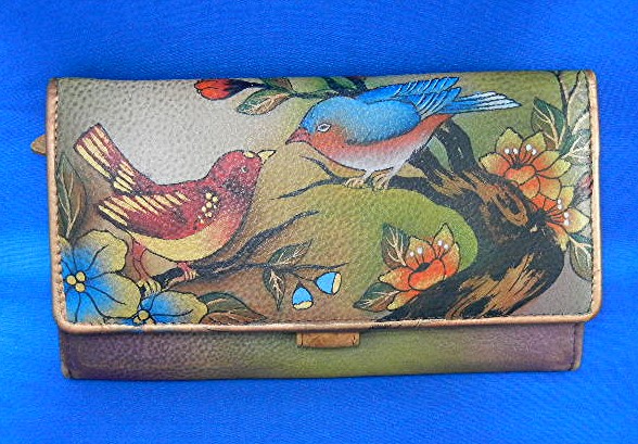 Anuschka Love Birds Hand Painted Check Book Wallet