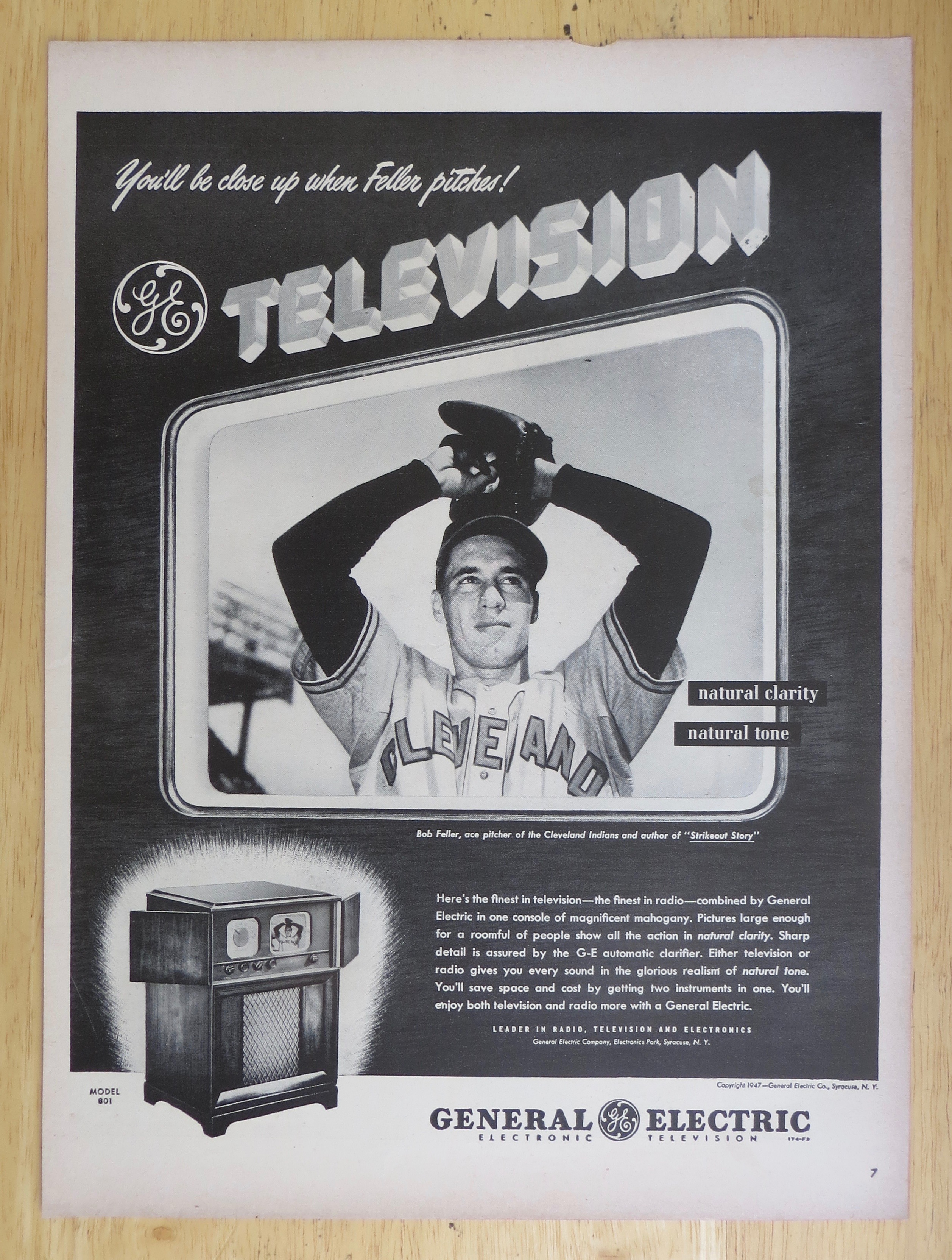 1947 General Electric Television w/ Pitcher Bob Feller
