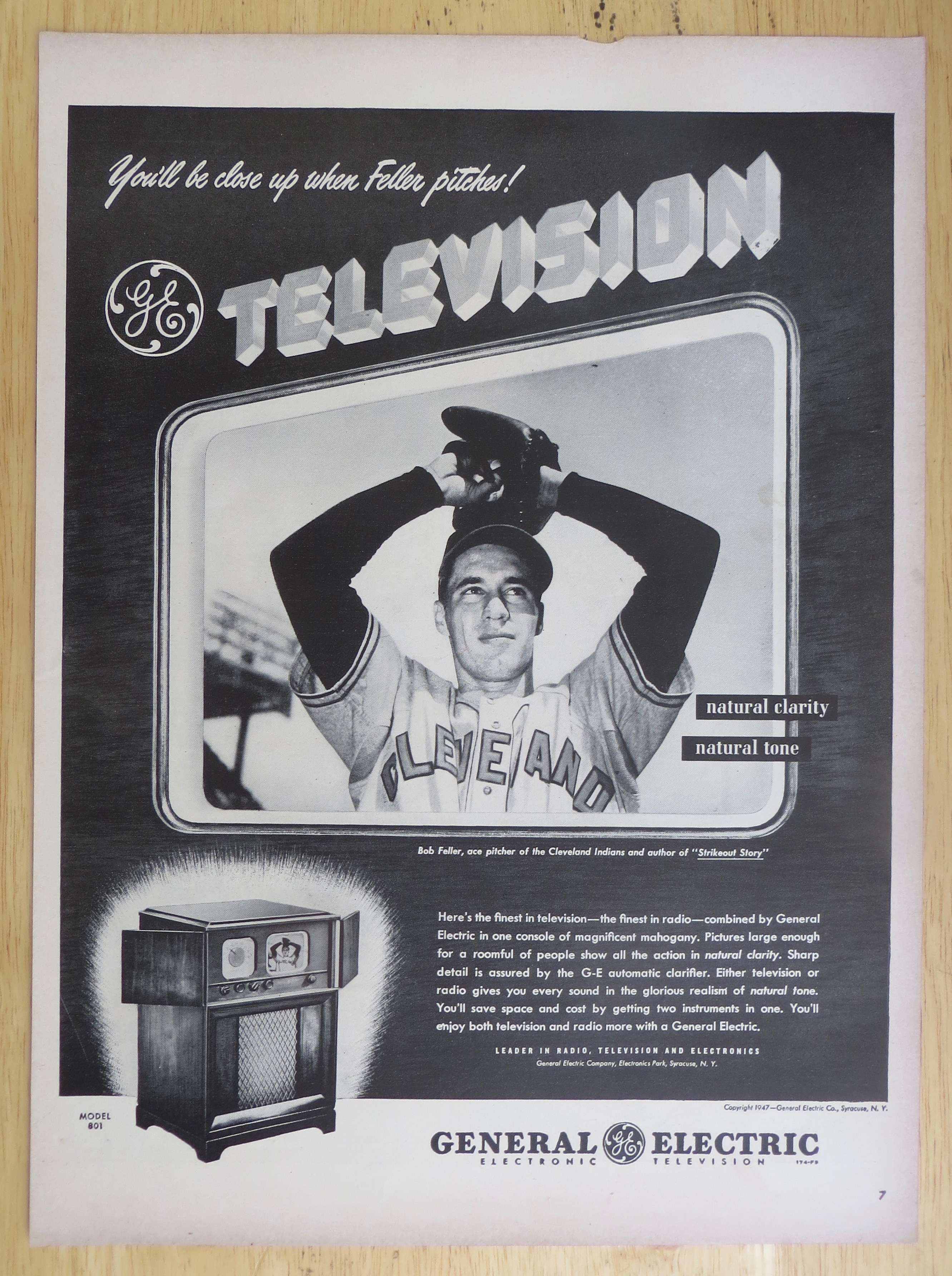 1947 General Electric Television w/ Pitcher Bob Feller