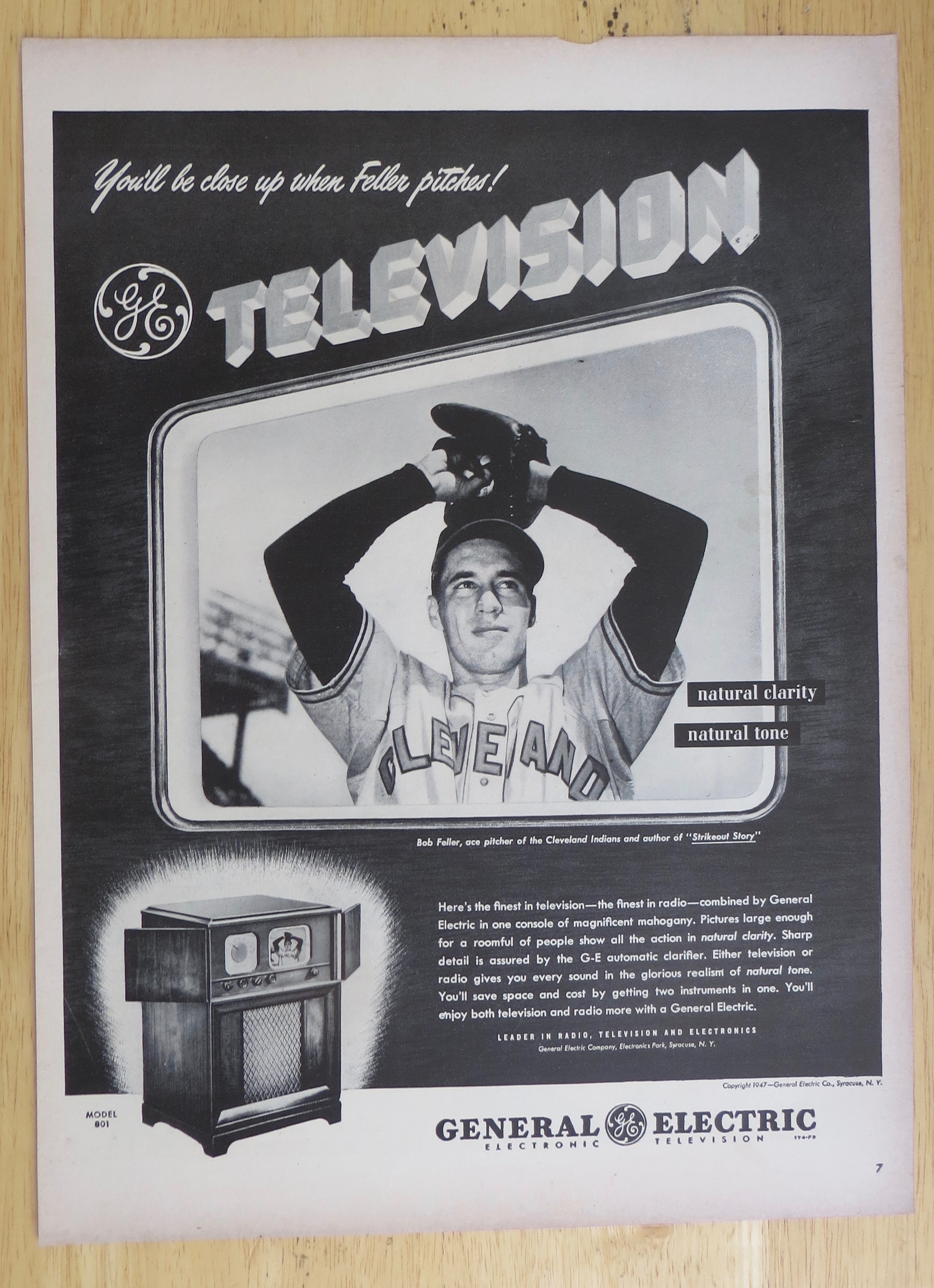 1947 General Electric Television w/ Pitcher Bob Feller