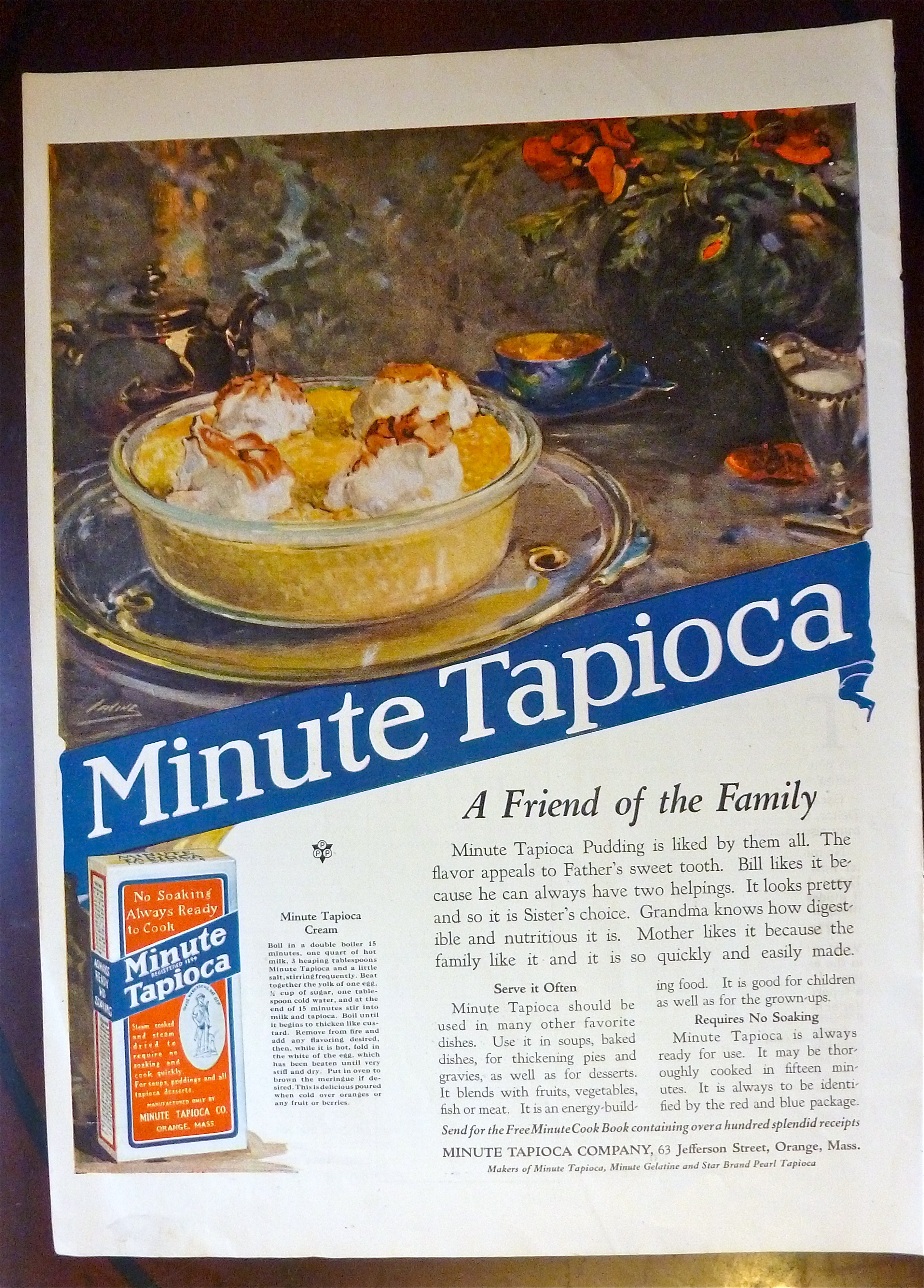 1922 Minute Tapioca with Bowl Of Tapioca Pudding