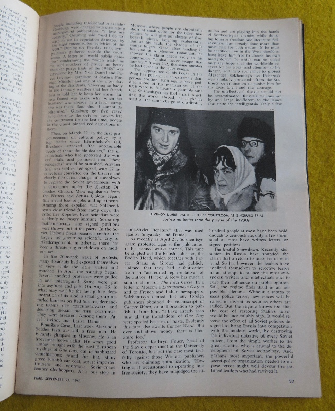 Time Magazine September 27, 1968 Russia's Dissident Intellectuals