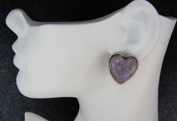 David Troutman Charoite Sterling Silver Heart Clip Earr