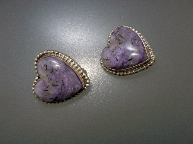 David Troutman Charoite Sterling Silver Heart Clip Earr