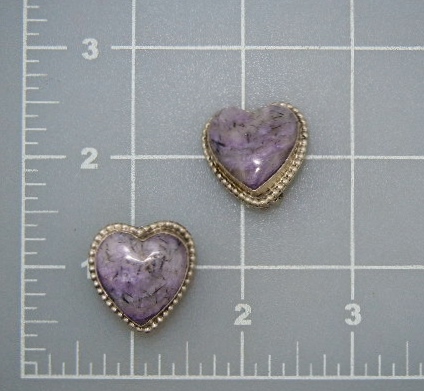 David Troutman Charoite Sterling Silver Heart Clip Earr