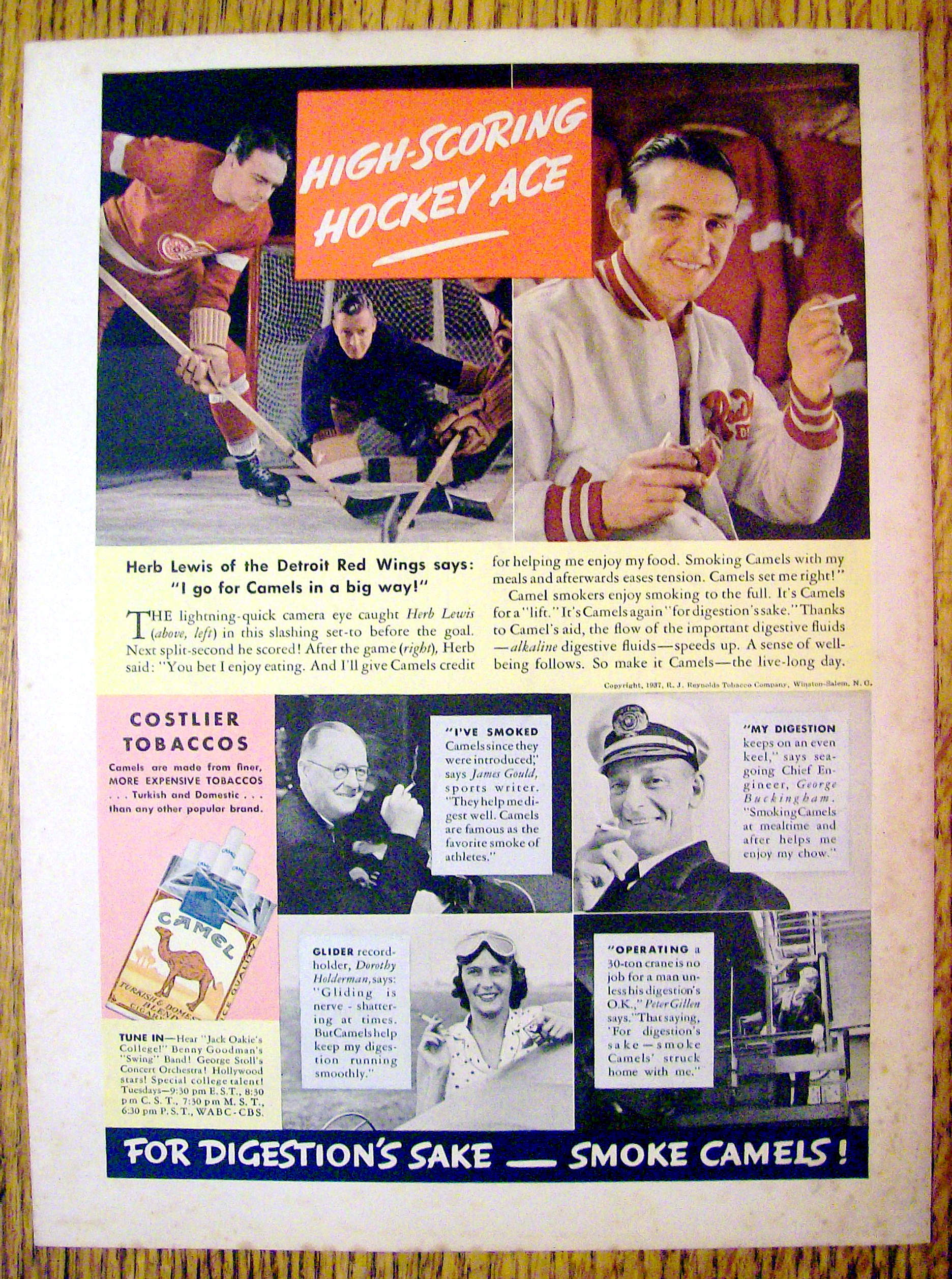 1937 Camel Cigarettes w/Detroit Red Wing's Herb Lewis