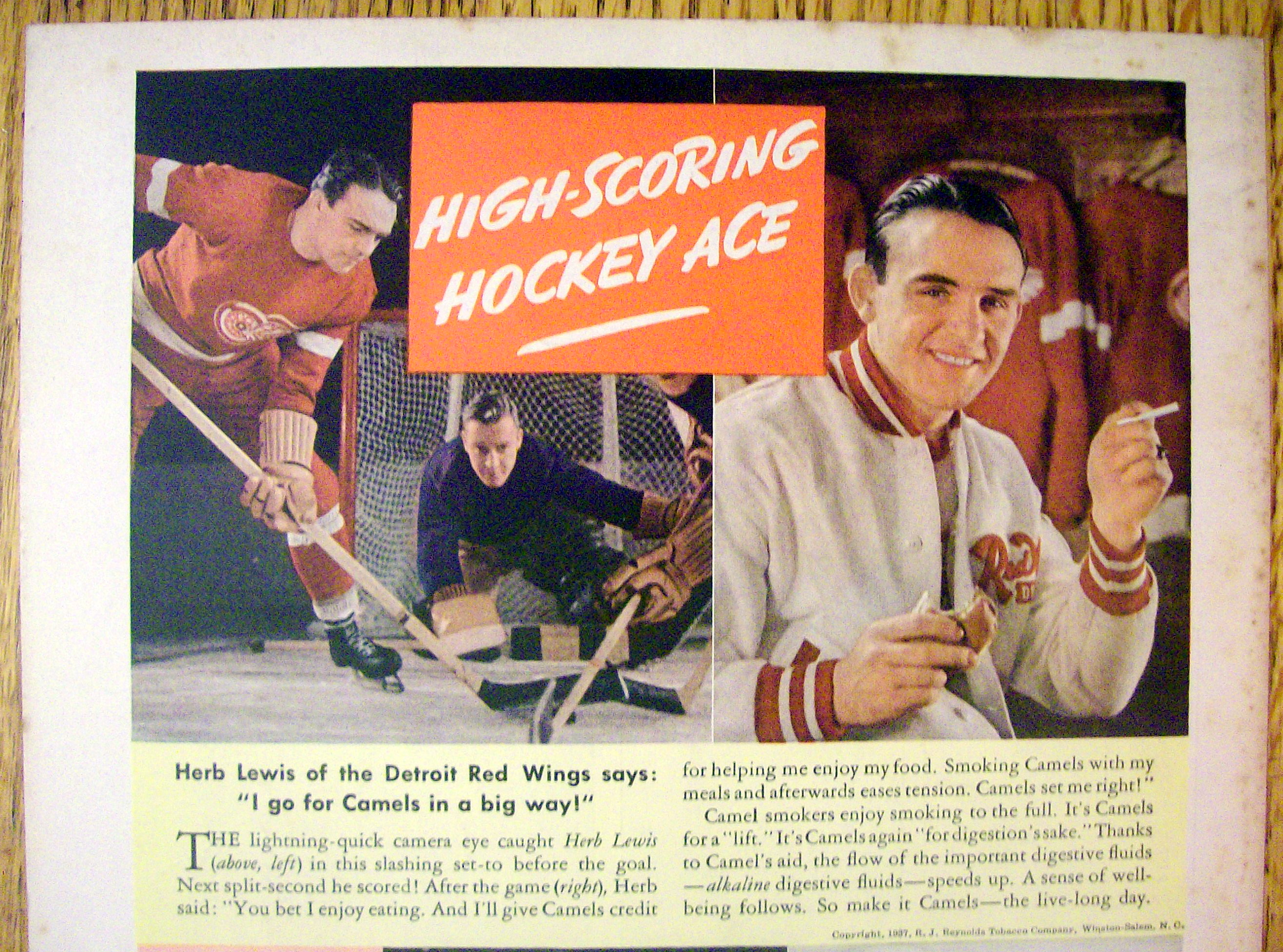 1937 Camel Cigarettes w/Detroit Red Wing's Herb Lewis
