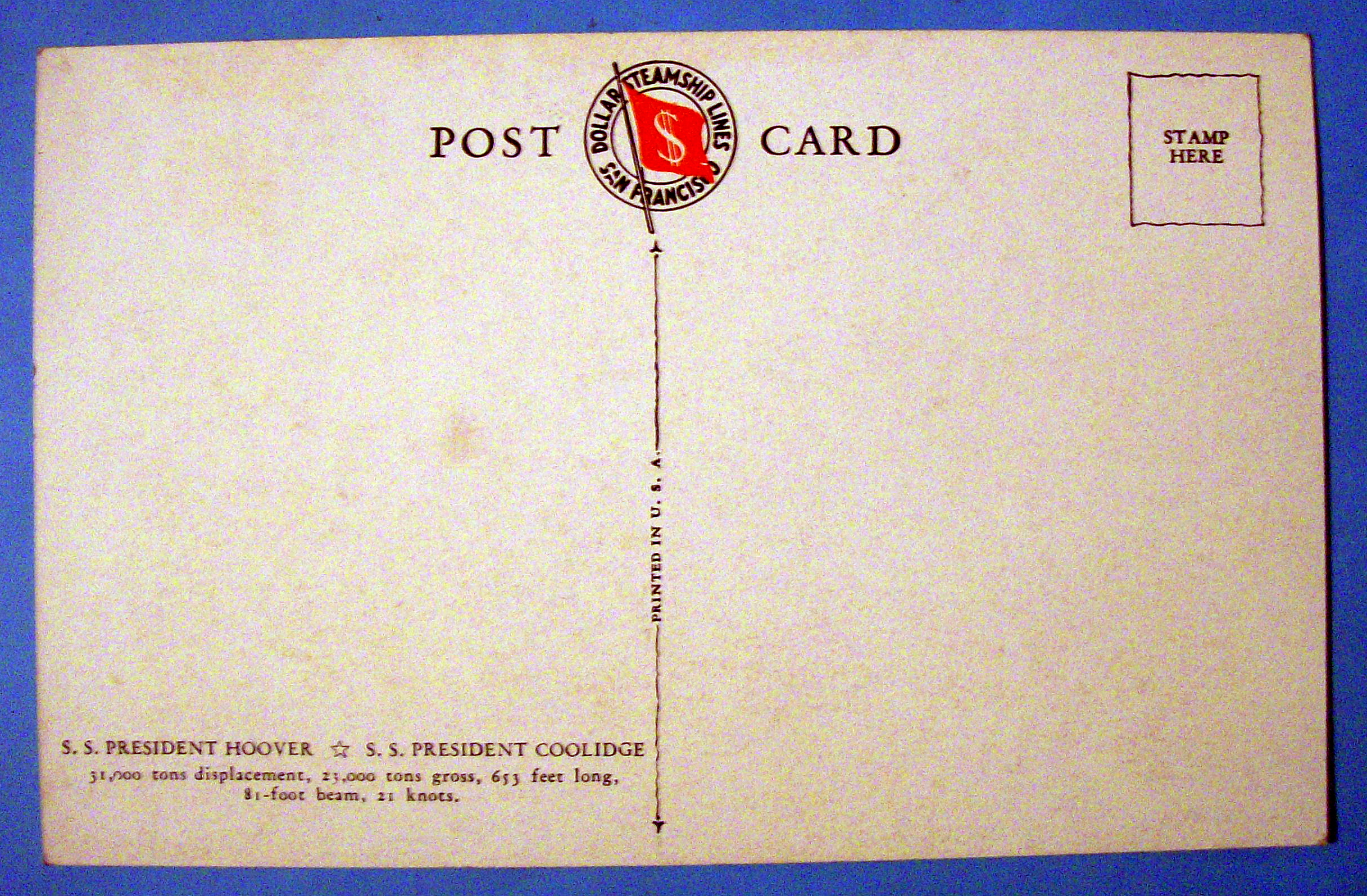 S. S. President Hoover & Coolidge Ships Postcard