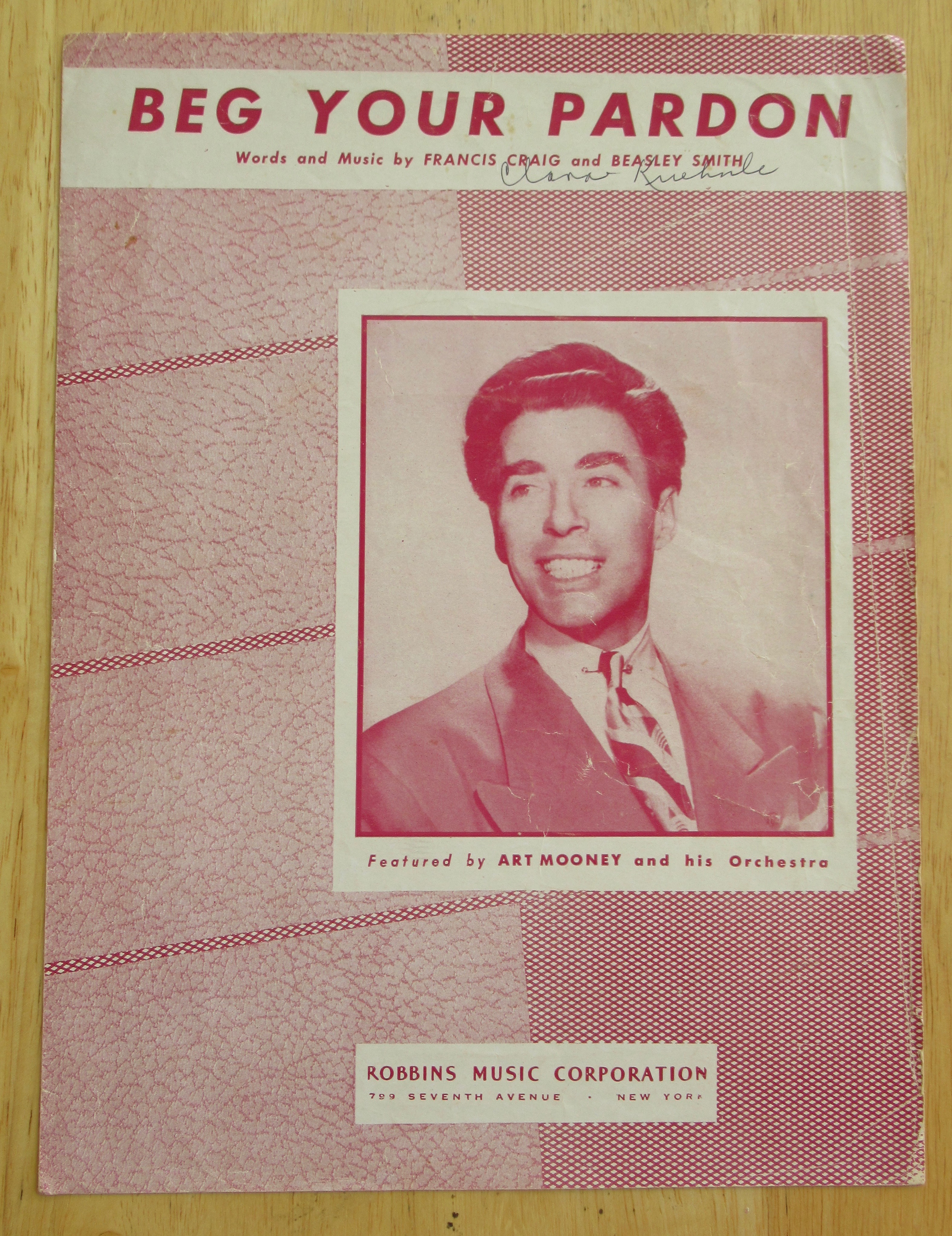 1947 Beg Your Pardon Sheet Music (Art Mooney Cover)