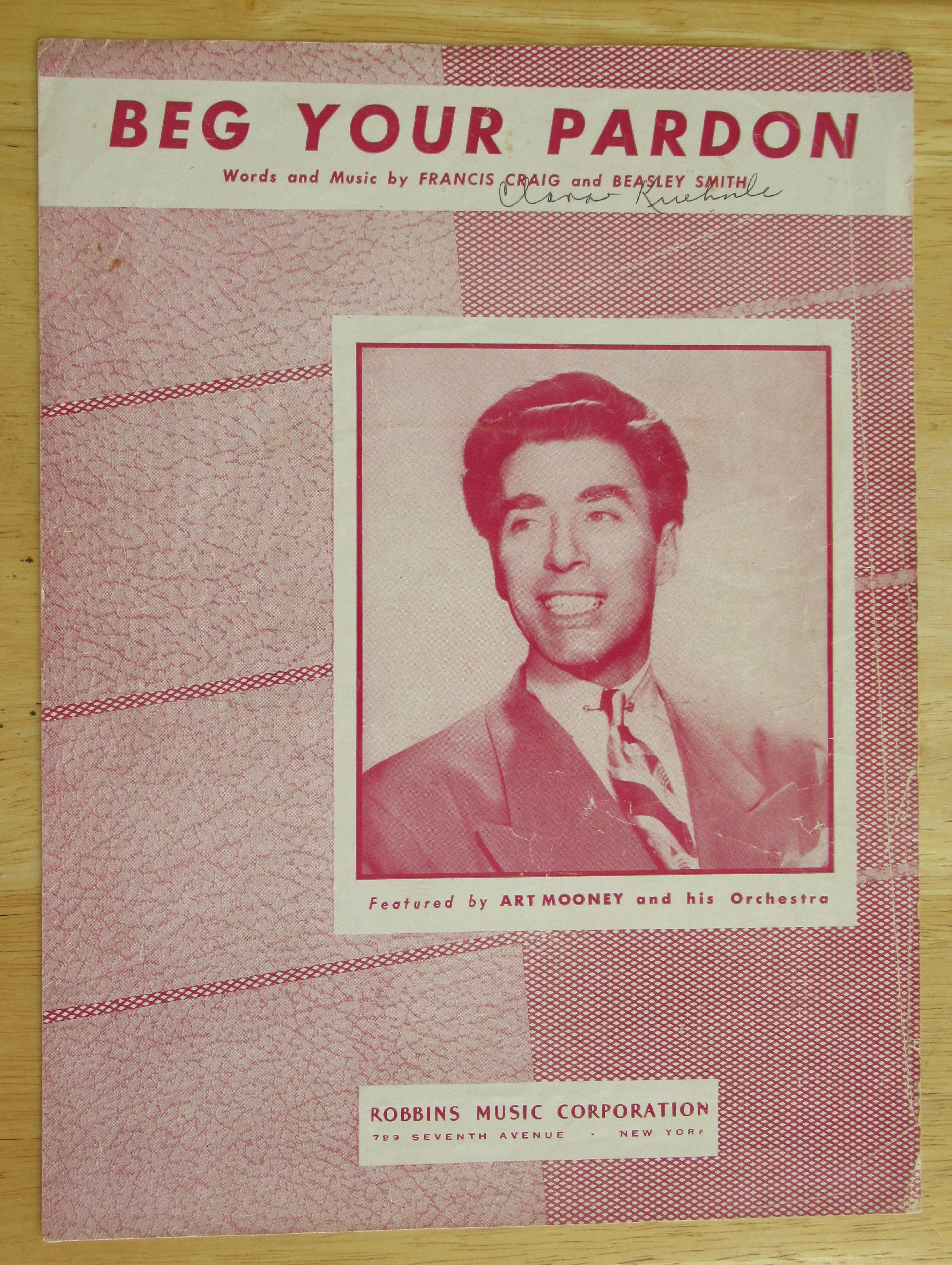 1947 Beg Your Pardon Sheet Music (Art Mooney Cover)