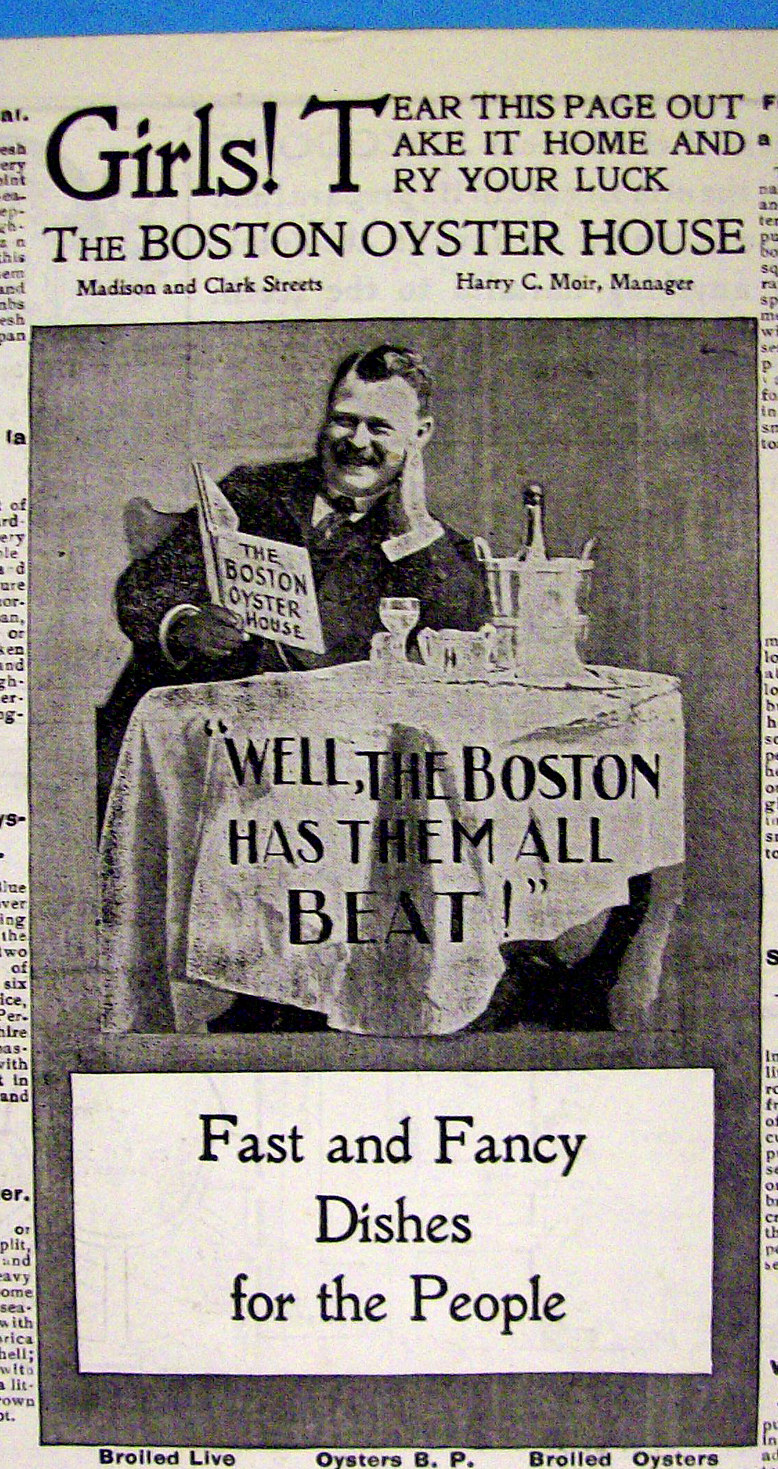 1901 Boston Oyster House with Man At Table