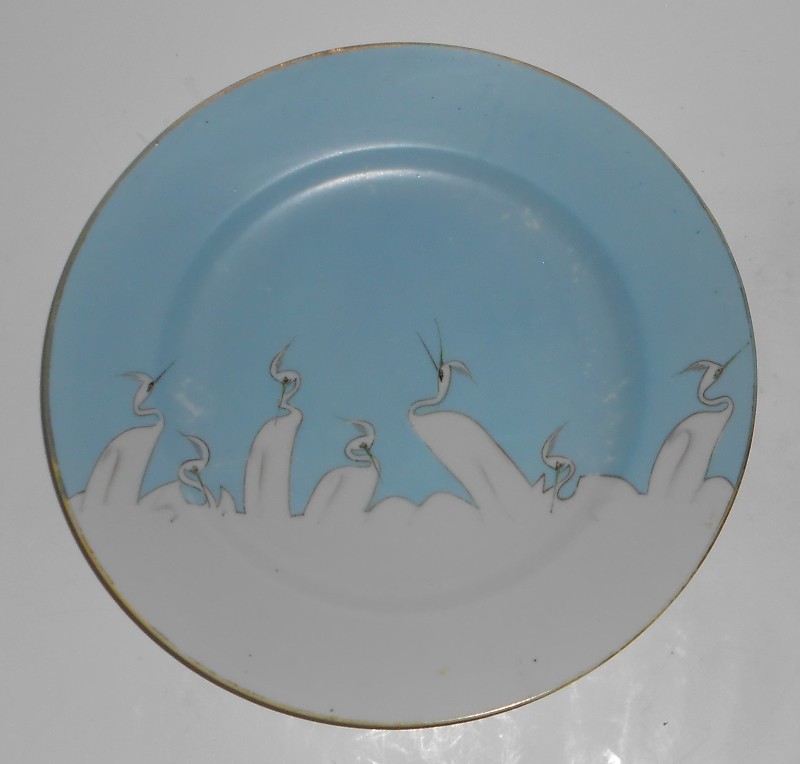 Mitsu-Boshi Shofu Chiharamachi Egrets Porcelain w/Gold Lunch Plate