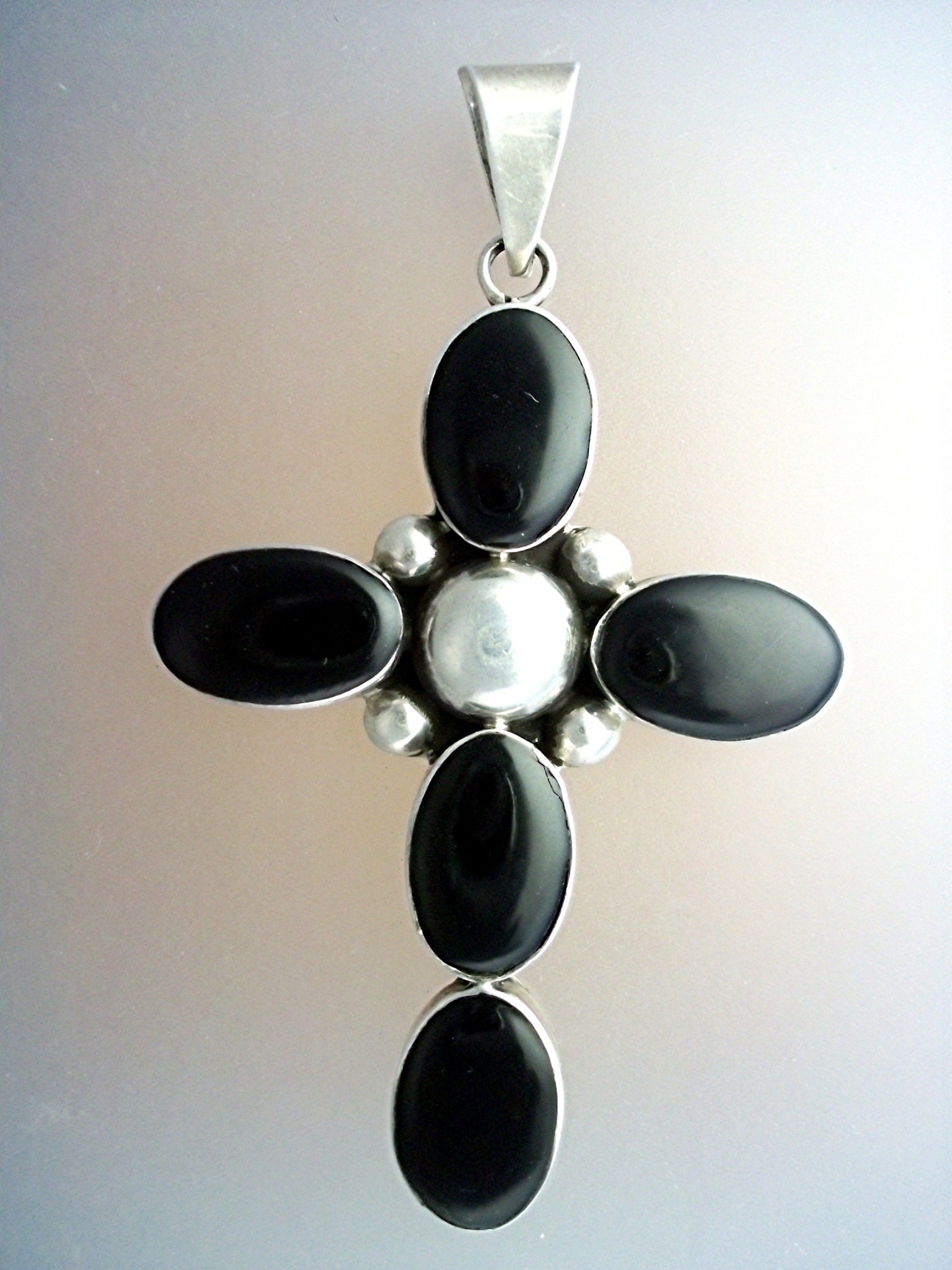 Pendant Sterling Silver Black Onyx Cross Native America