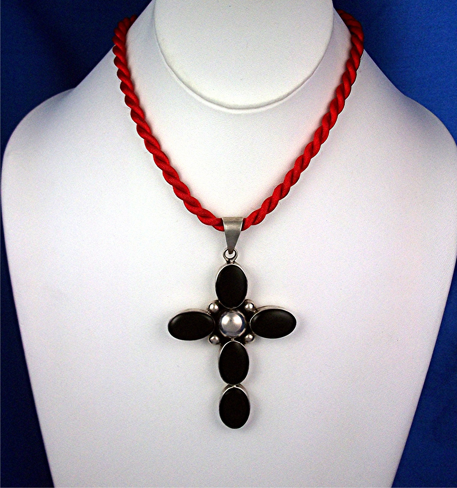 Pendant Sterling Silver Black Onyx Cross Native America