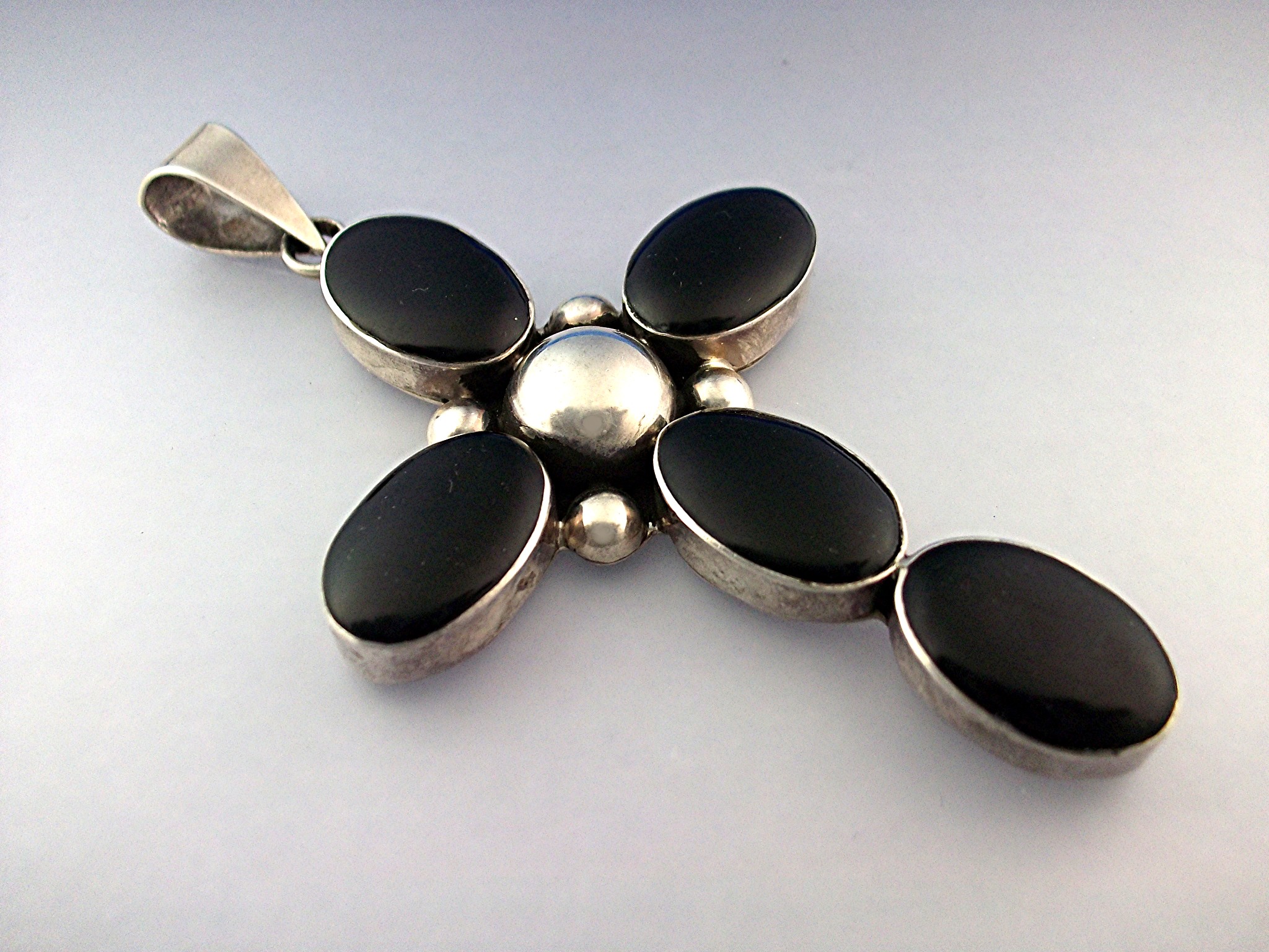 Pendant Sterling Silver Black Onyx Cross Native America