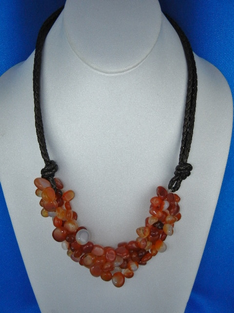 Carnelian and Leather Bead Necklace
