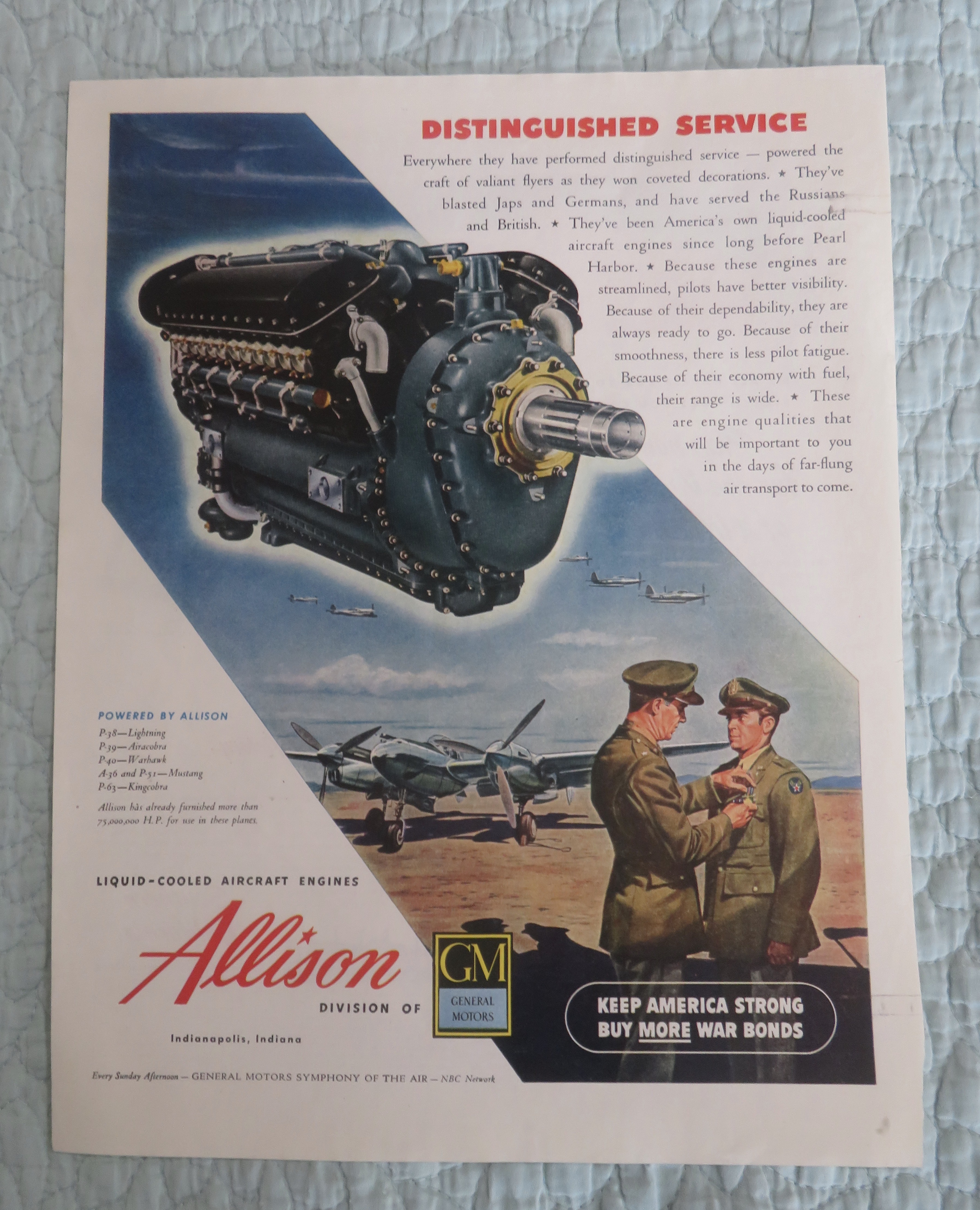 1945 Allison Aircraft Engine with Soldier Being Pinned