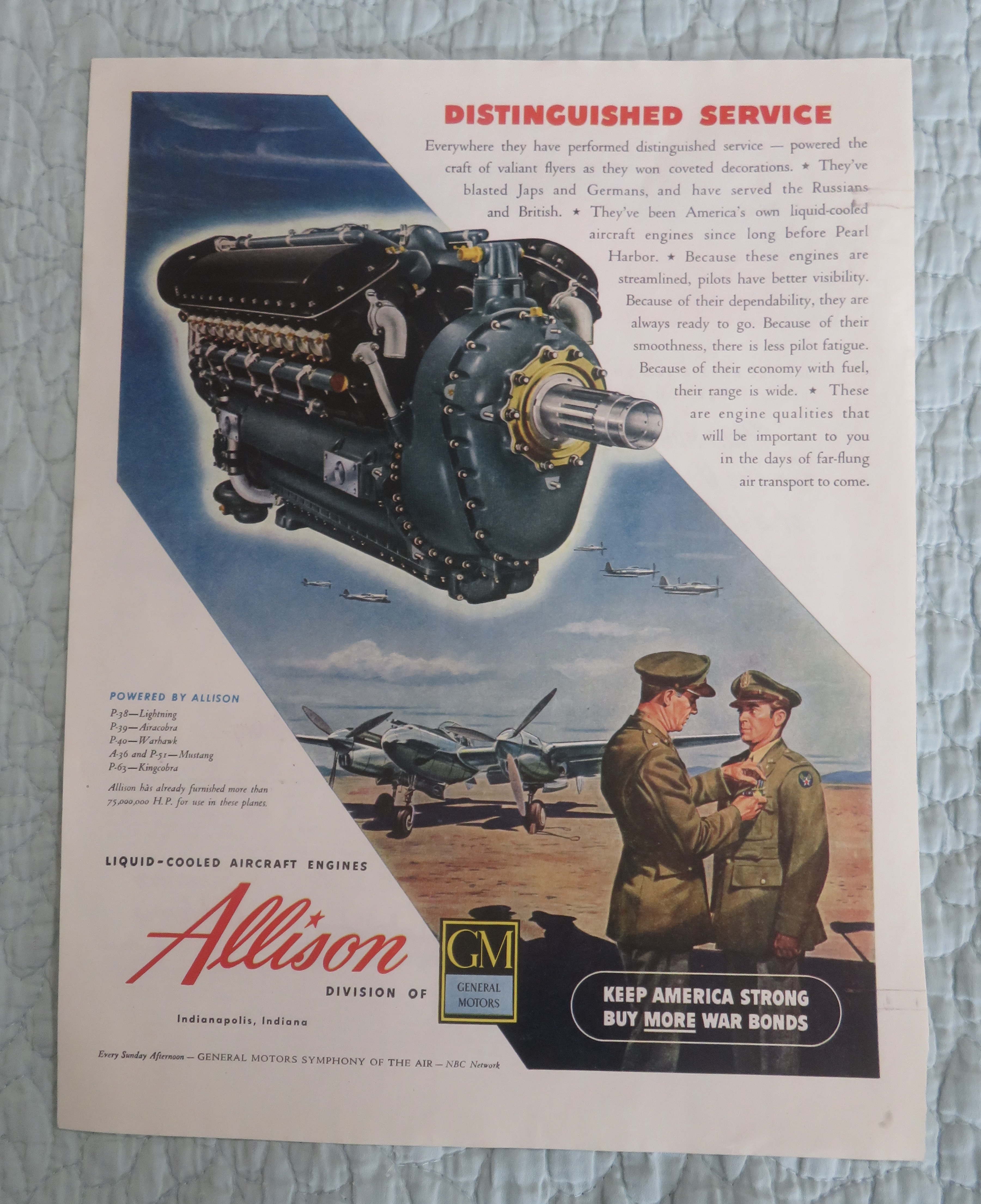1945 Allison Aircraft Engine with Soldier Being Pinned