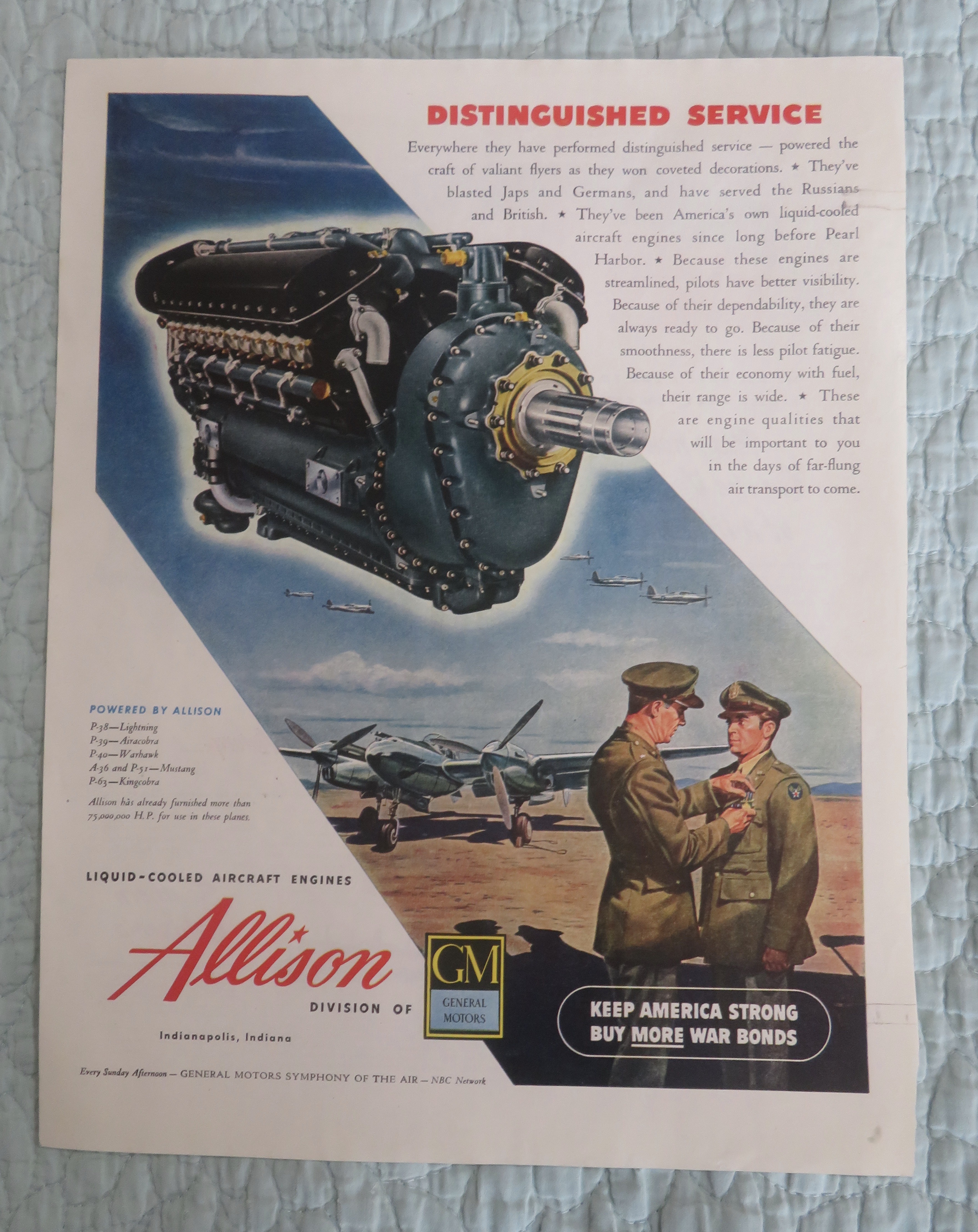 1945 Allison Aircraft Engine with Soldier Being Pinned