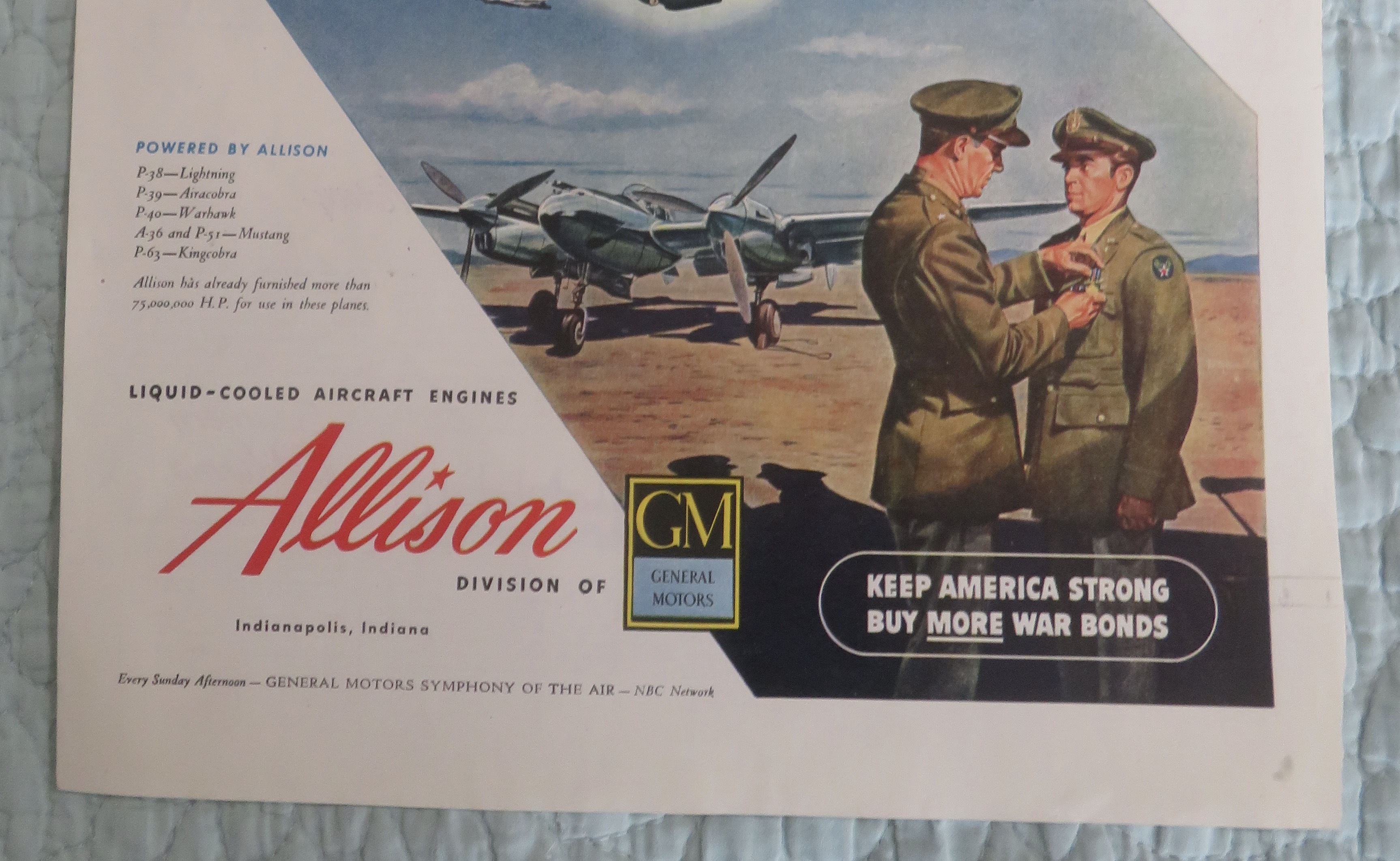 1945 Allison Aircraft Engine with Soldier Being Pinned
