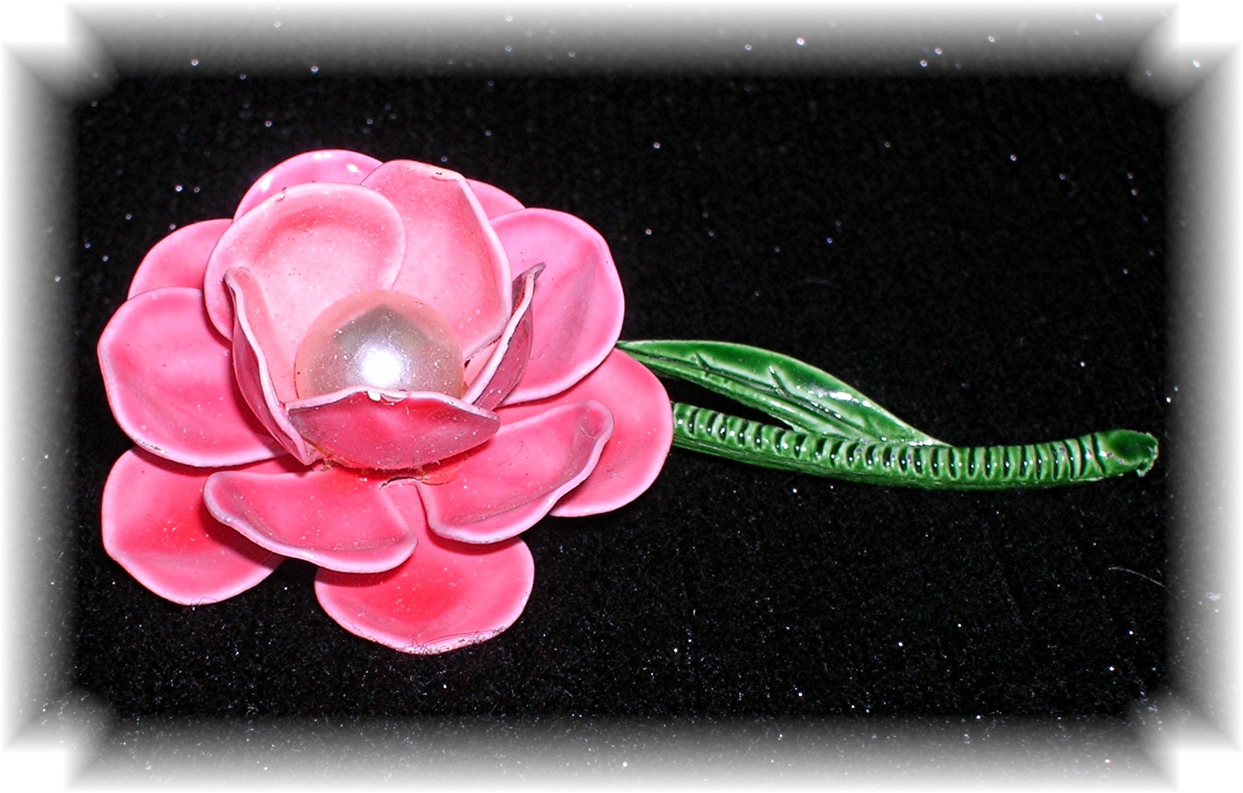 Pink Enamel  Pearl Center Rose Brooch/Pin