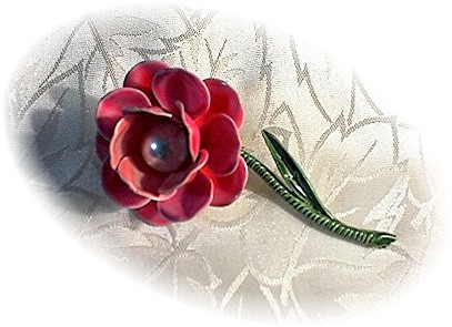 Pink Enamel  Pearl Center Rose Brooch/Pin