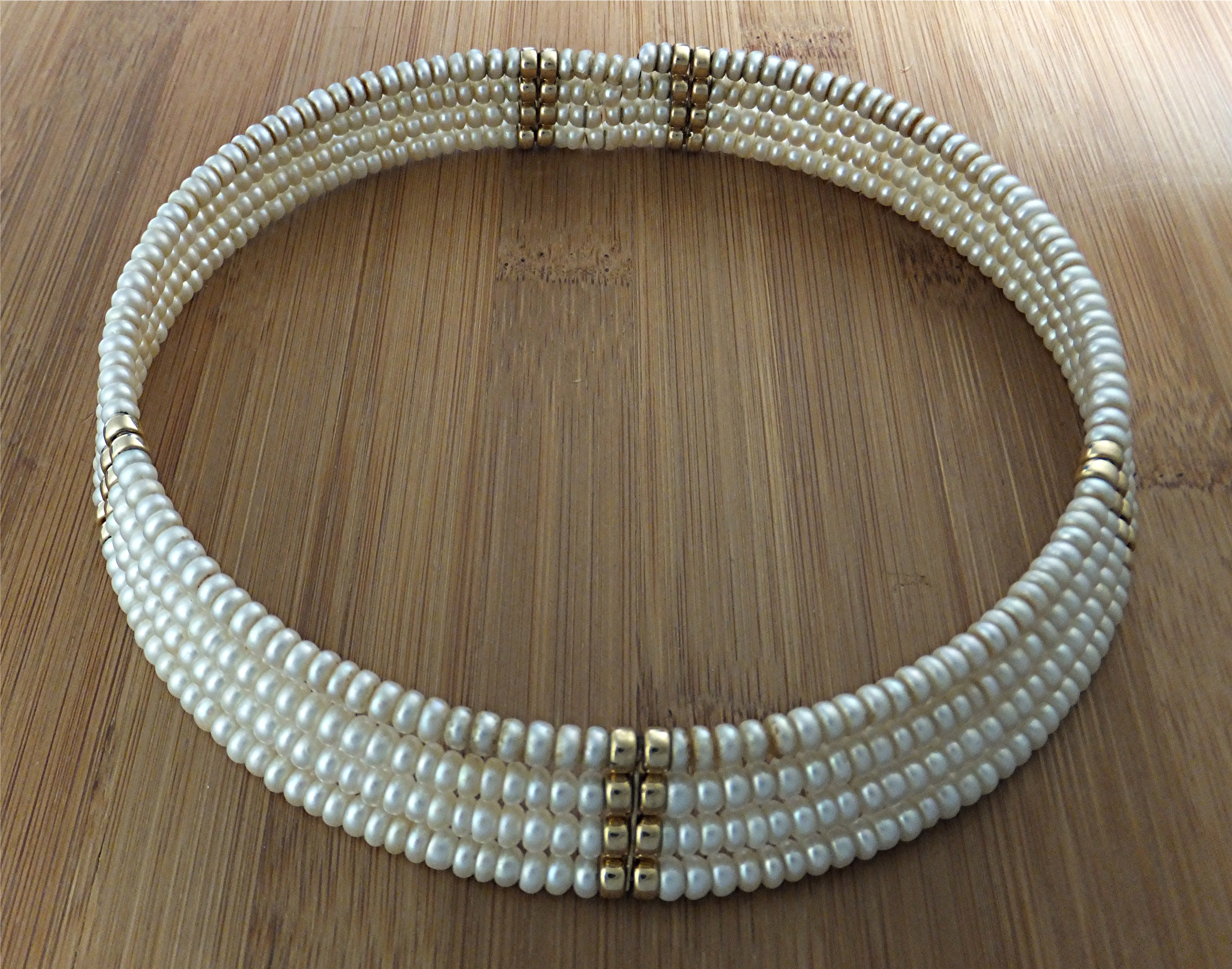 Necklace Freshwater Pearl Collar 4 Row & Gold Beads
