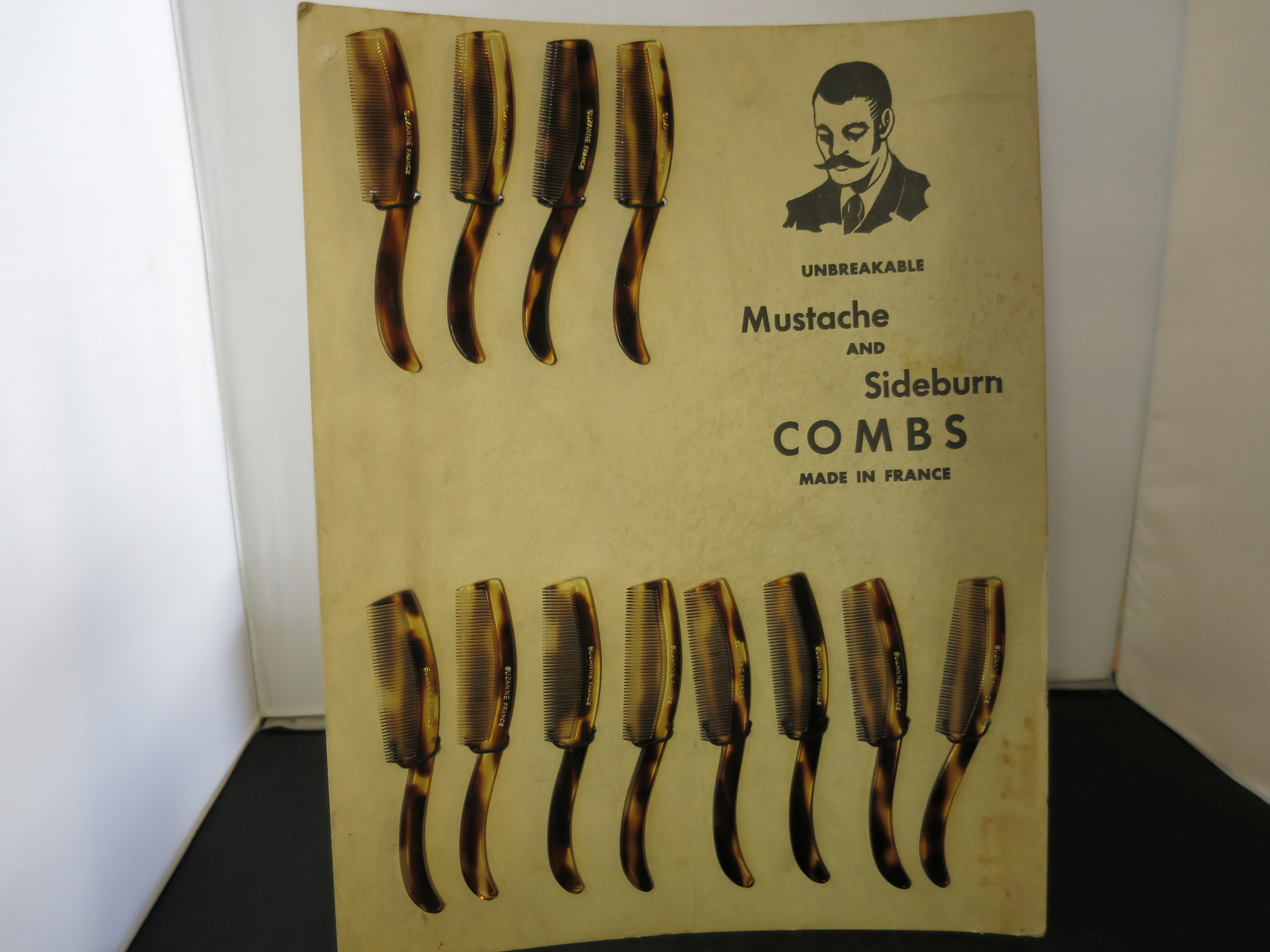 Vintage Suzane France Mustache and Sideburn Combs new old stock