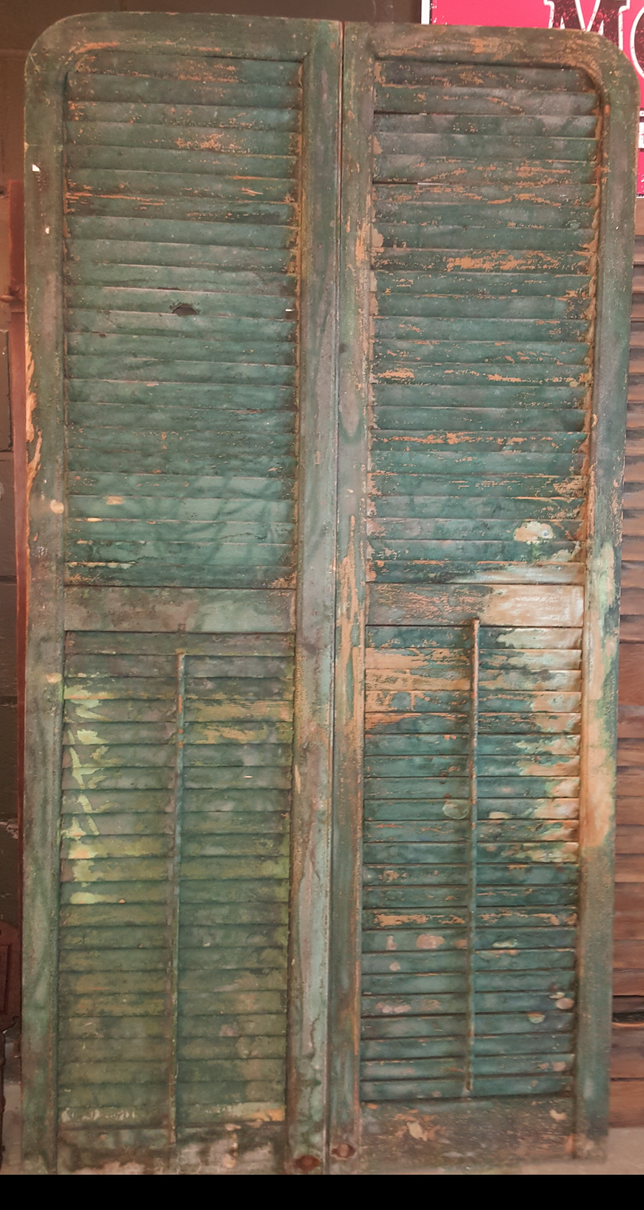 4 SETs OF RED WOODEN SHUTTERS IN FRAMES