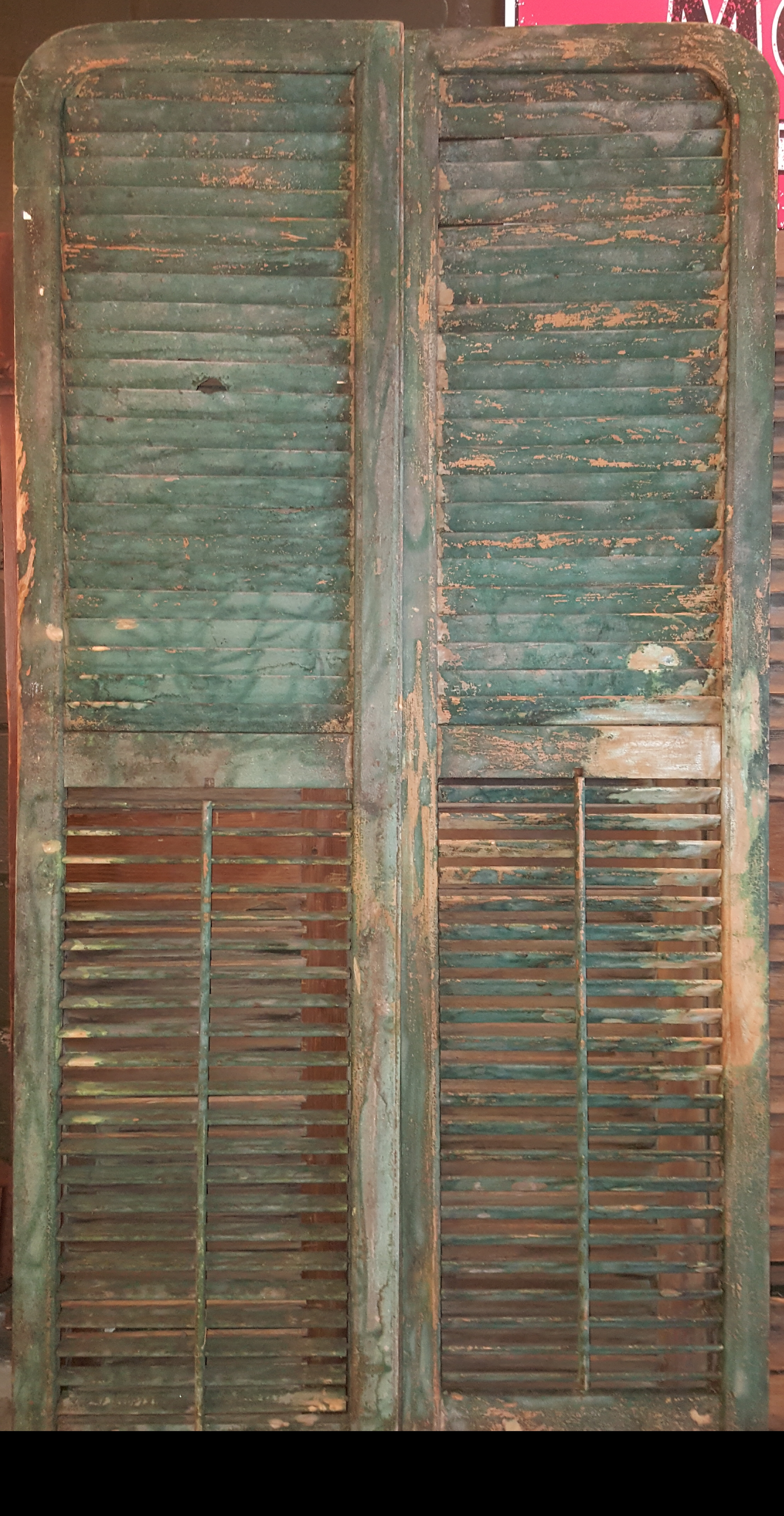 4 SETs OF RED WOODEN SHUTTERS IN FRAMES