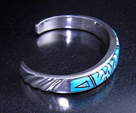 Calvin Begay Turquoise Opal Onyx Inlay Cuff Native Amer