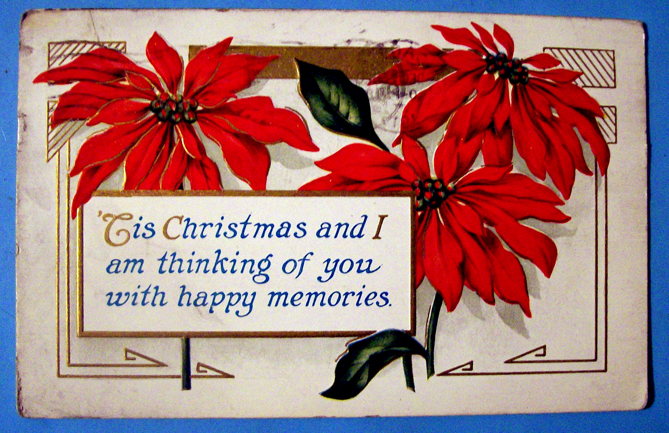 Christmas Greetings Postcard w/Thinking of You-Embossed