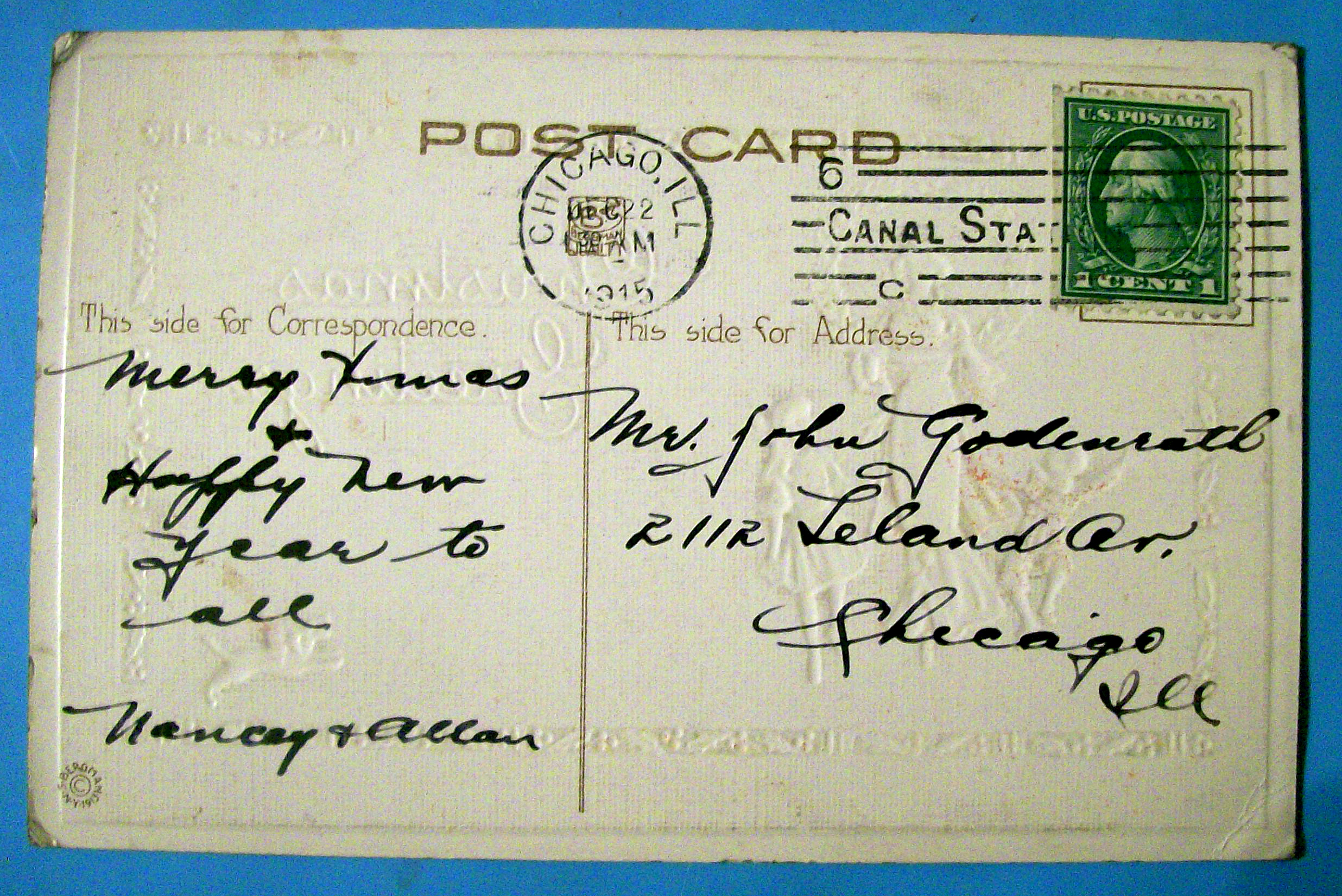 Christmas Greetings Postcard w/Mother & Two Children