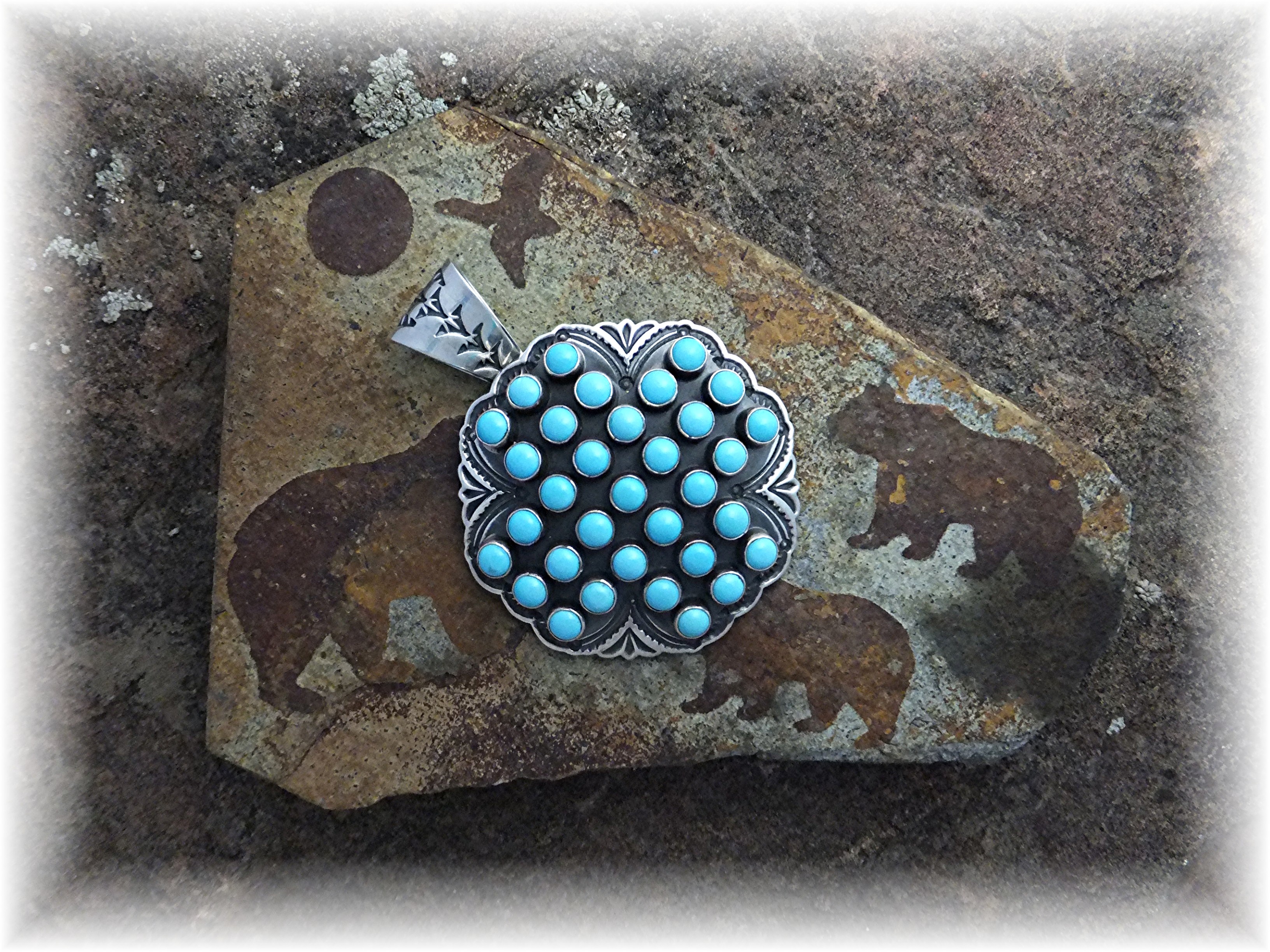 Navajo SUNSHINE REEVES Sterling Silver Turquoise Pendan
