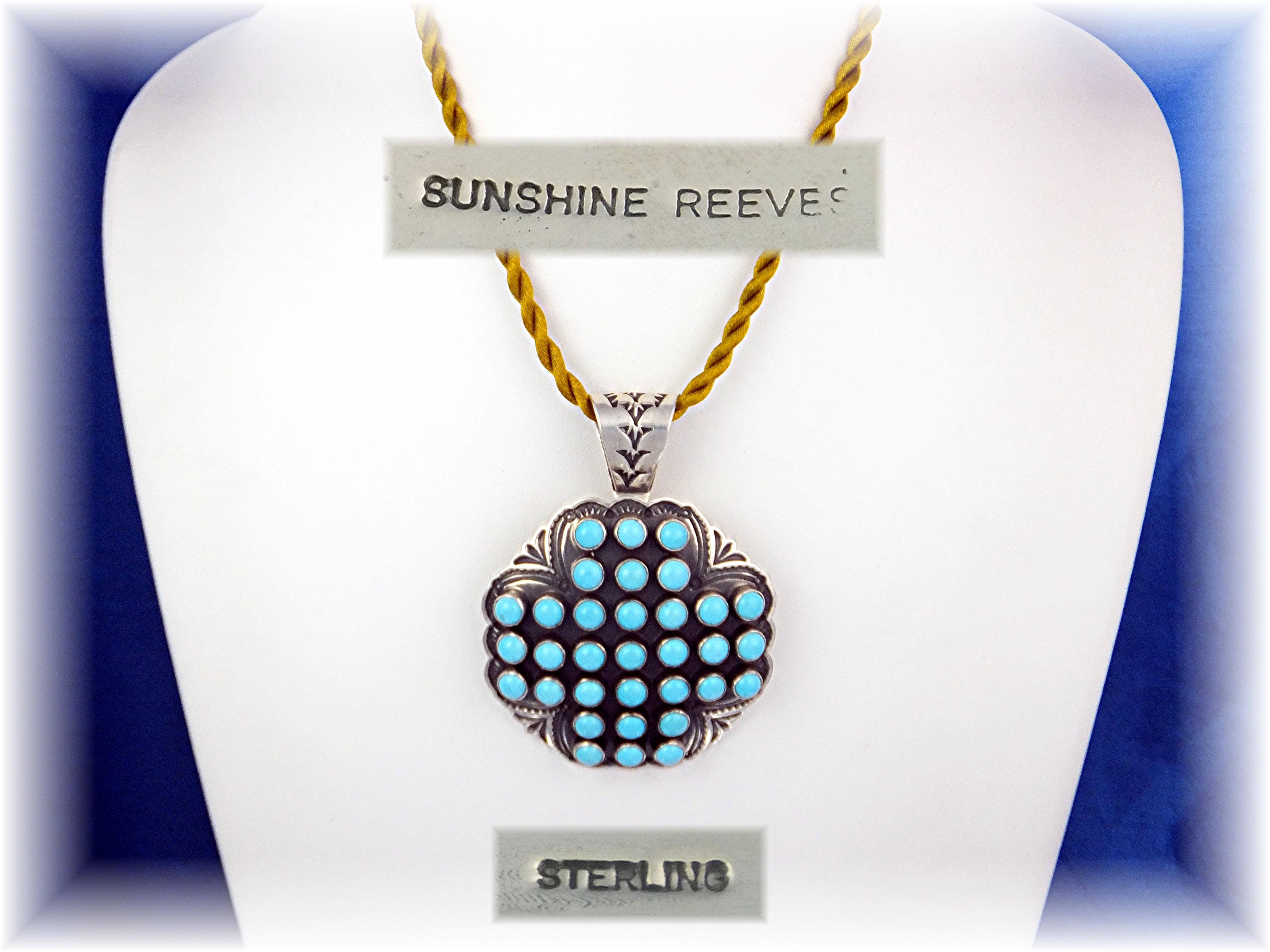 Navajo SUNSHINE REEVES Sterling Silver Turquoise Pendan